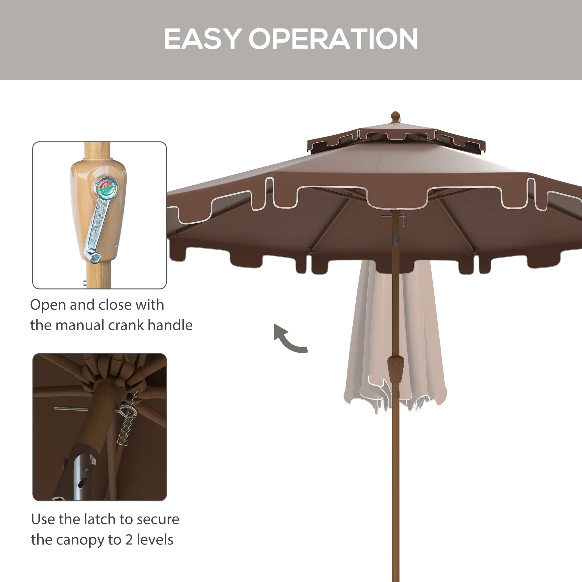 9' Patio Umbrella with Push Button Tilt and Crank, Outdoor Umbrella with 8 Ribs,  Brown - Image 7