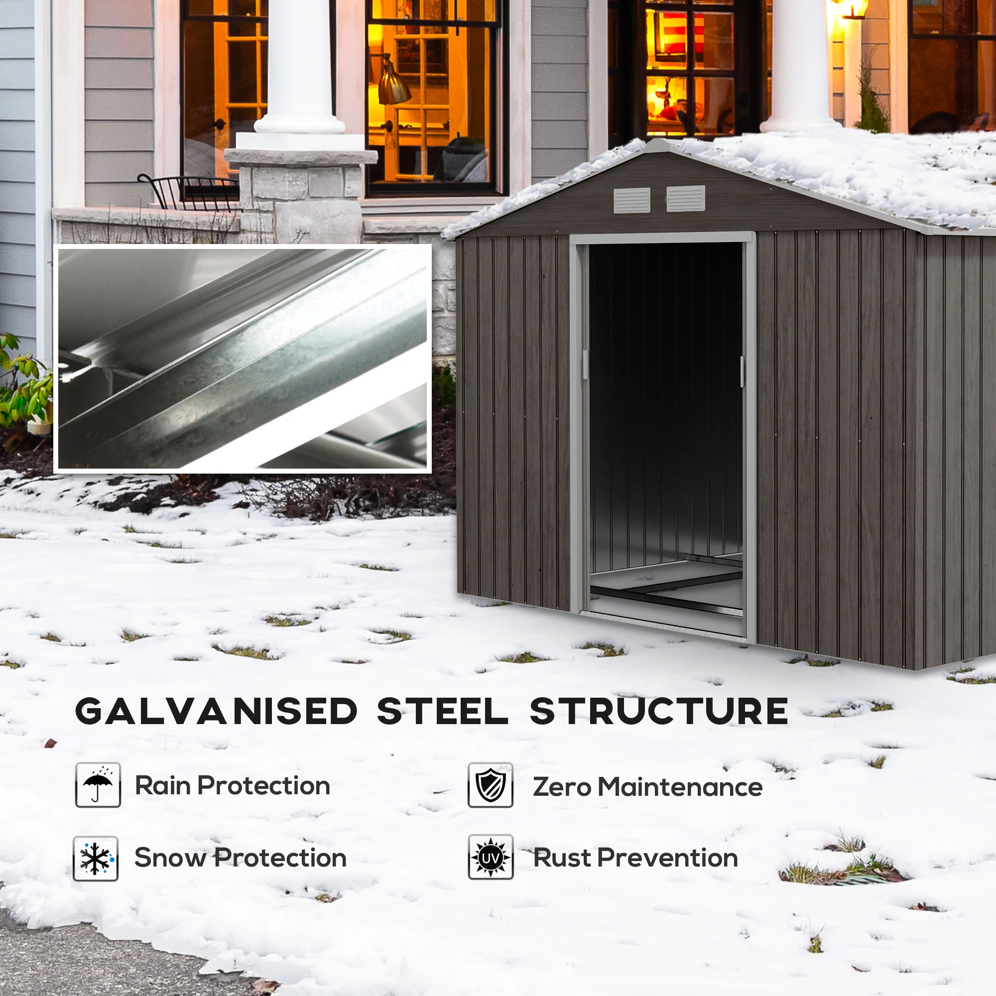 EverBase 9' x 6' Outdoor Storage Shed with Foundation Kit, Double Lockable Door & Air Vents, Gray - Image 6