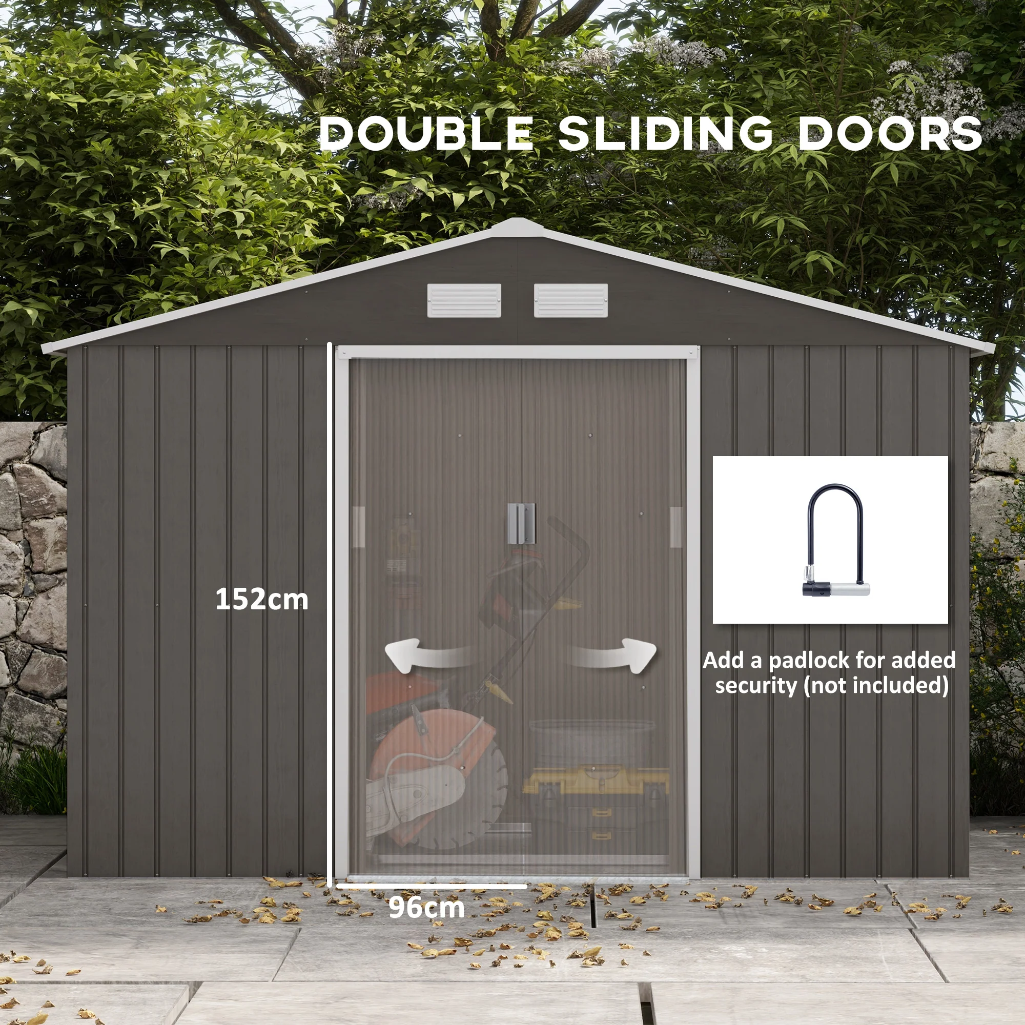 EverBase 9' x 6' Outdoor Storage Shed with Foundation Kit, Double Lockable Door & Air Vents, Gray - Image 7