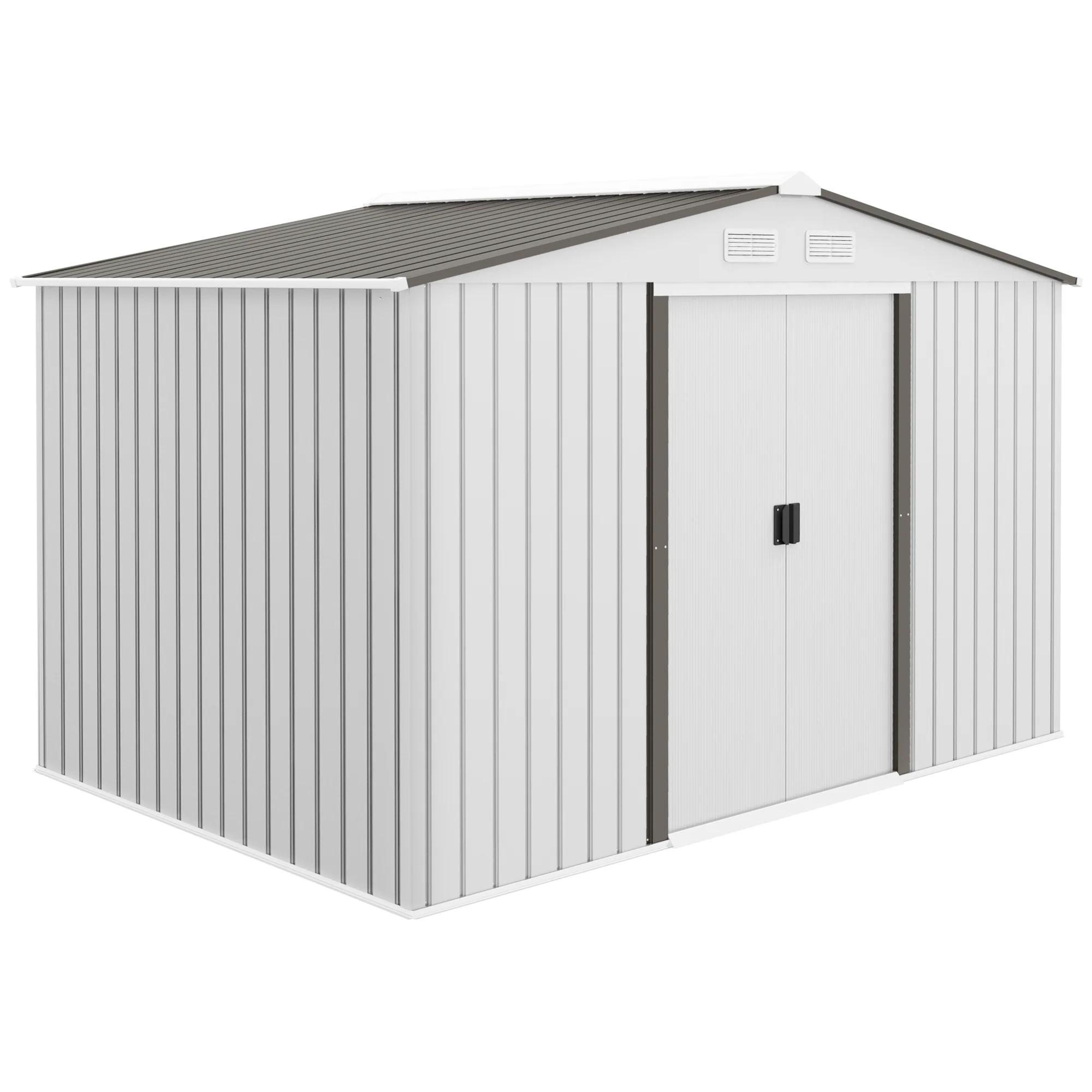 EverBase 9' x 6' Outdoor Storage Shed with Foundation Kit, Double Lockable Door & Air Vents, Silver