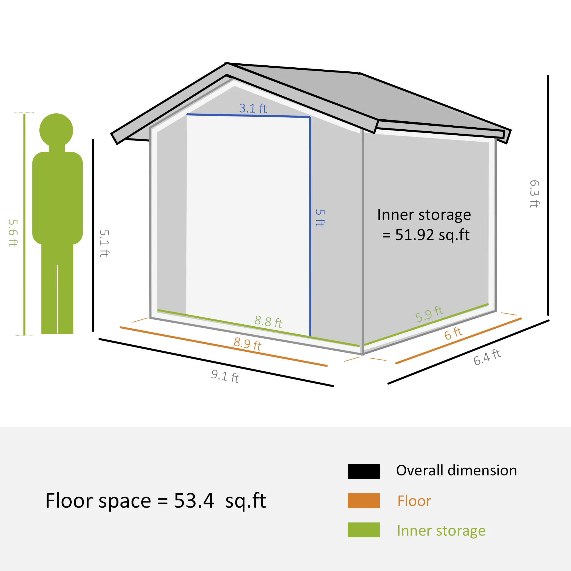 EverBase 9' x 6' Outdoor Storage Shed with Foundation Kit, Double Lockable Door & Air Vents, Dark Gray - Image 5