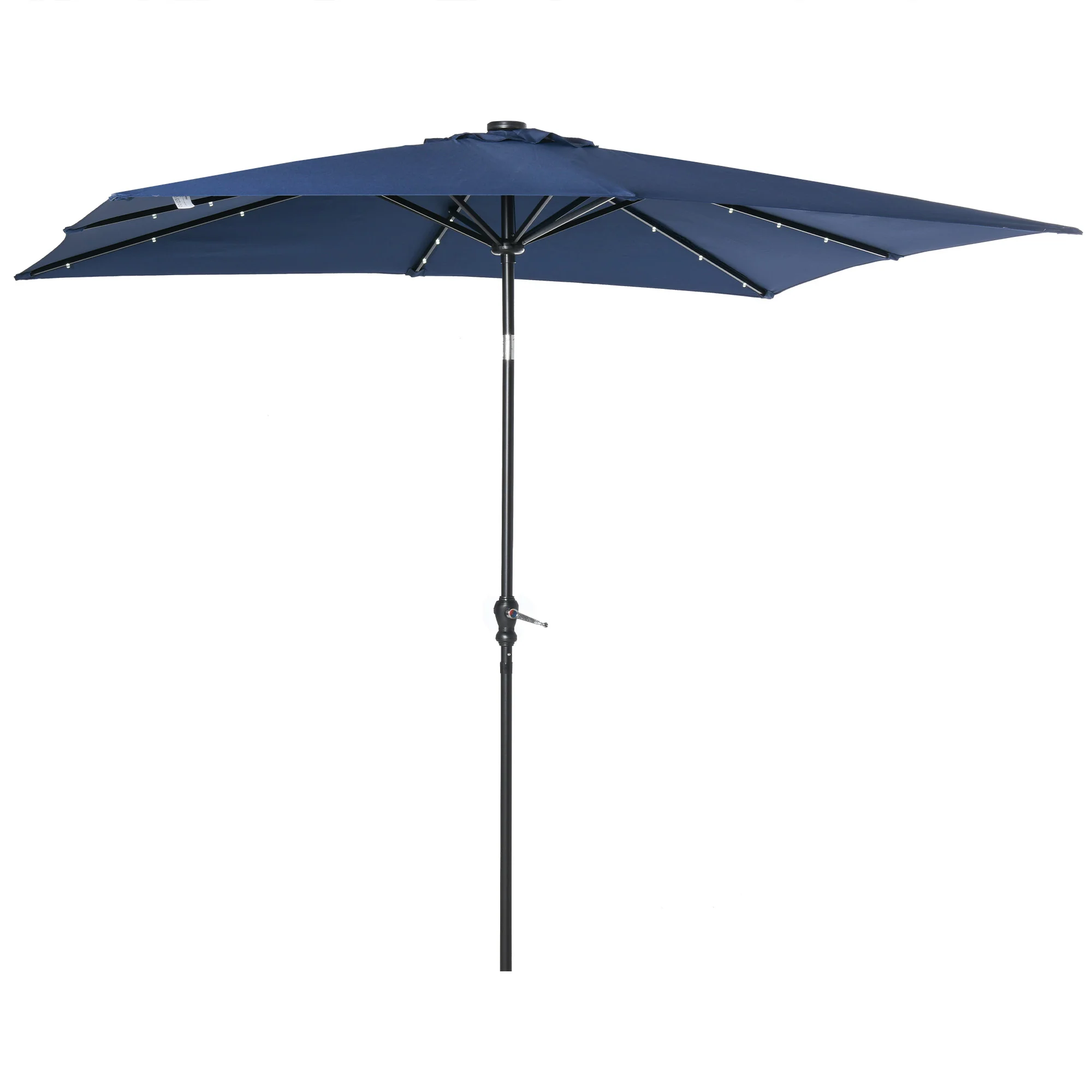 9' x 7' Solar Umbrella with LED Lighted, Tilt & Crank, for Garden, Deck, Pool, Blue