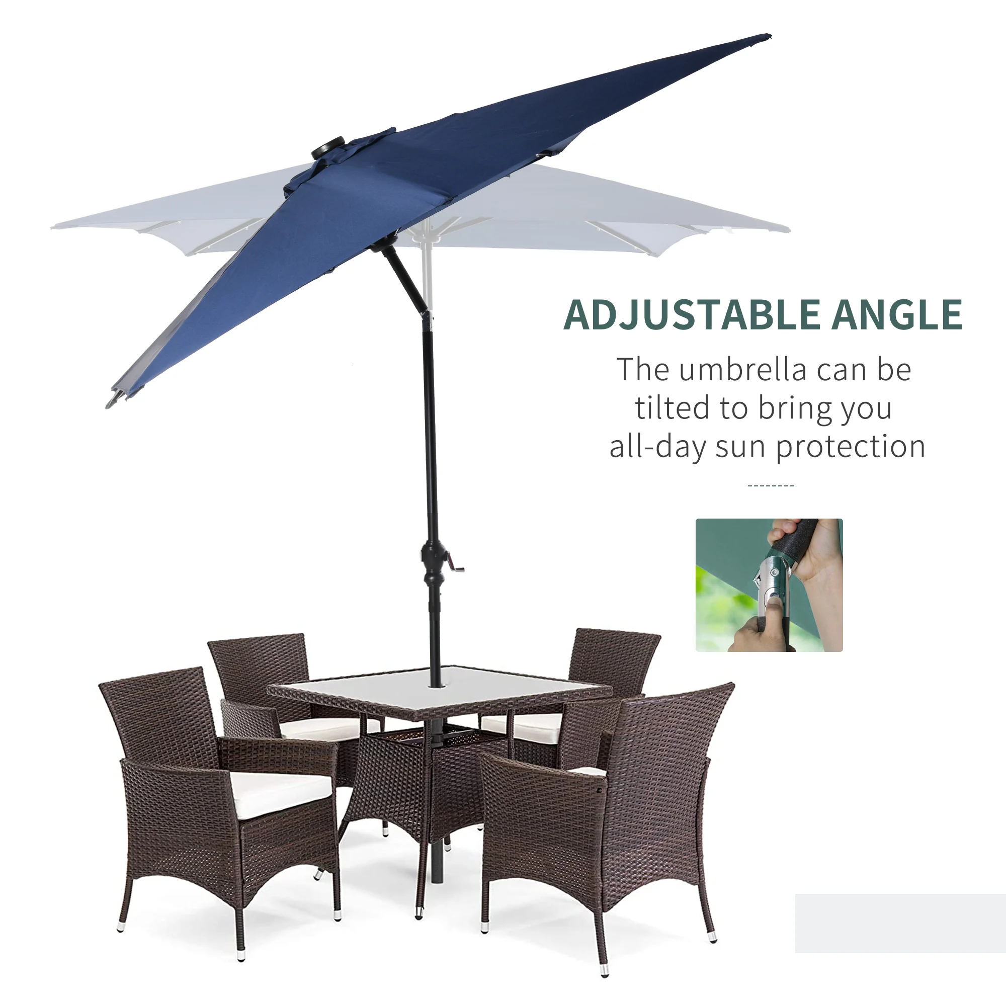 9' x 7' Solar Umbrella with LED Lighted, Tilt & Crank, for Garden, Deck, Pool, Blue - Image 8