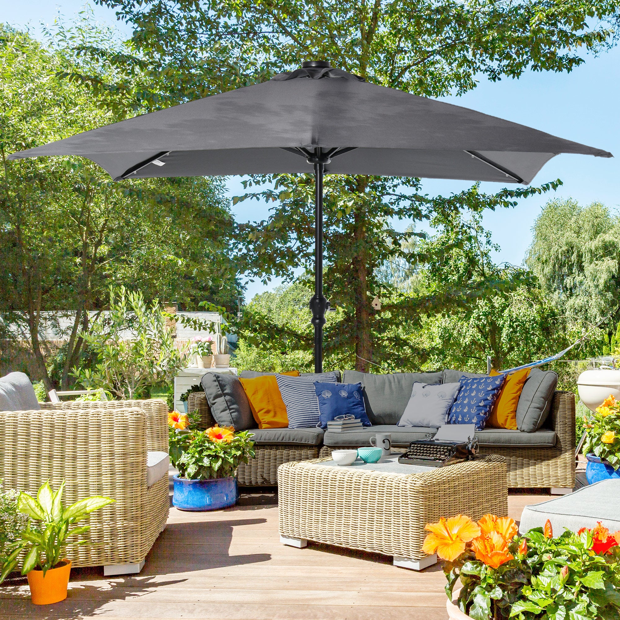 9' x 7' Solar Umbrella with LED Lighted, Tilt & Crank, Dark Gray - Image 4