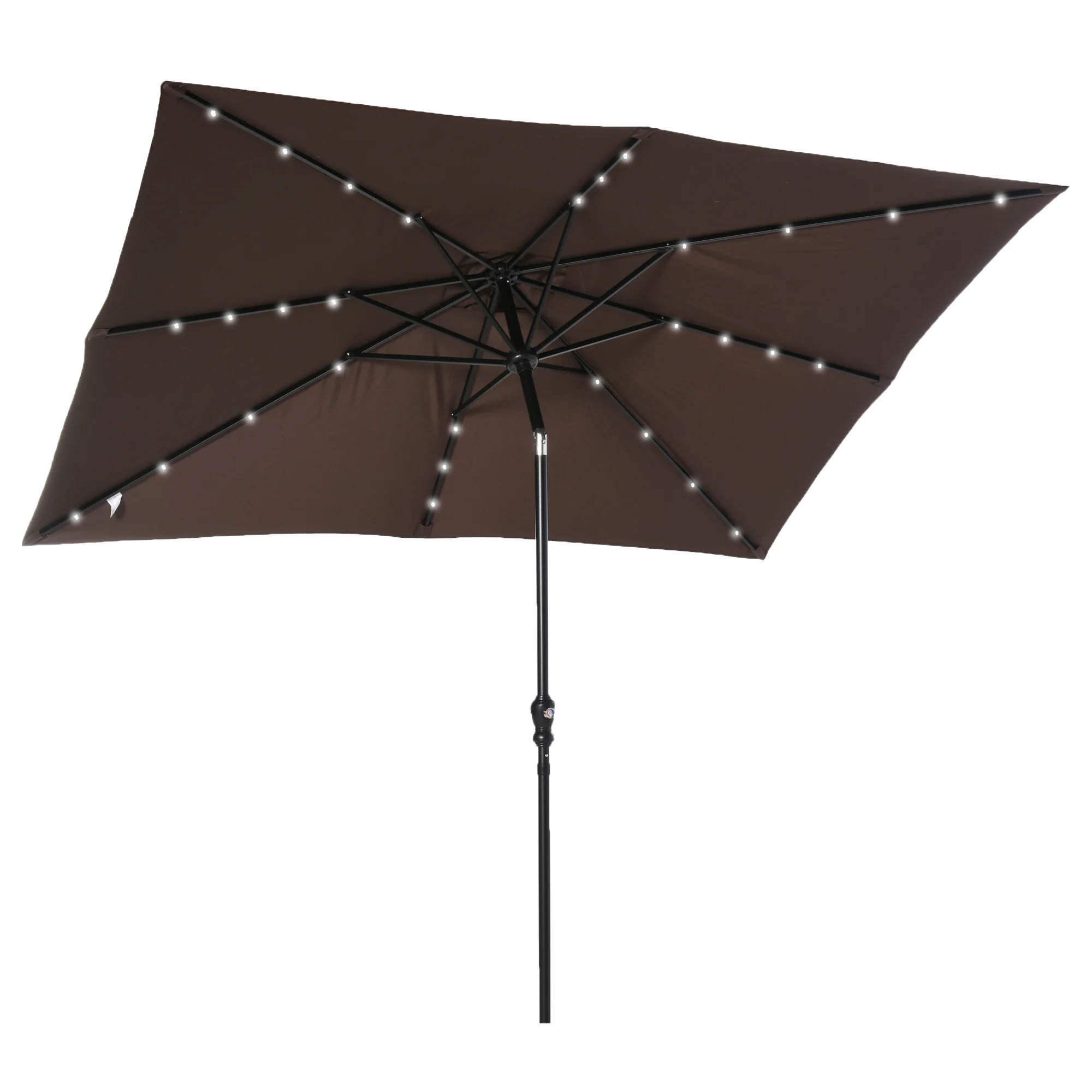9' x 7' Solar Umbrella, LED Lighted, Tilt & Crank, for Outdoor, Garden, Deck, Brown - Image 2