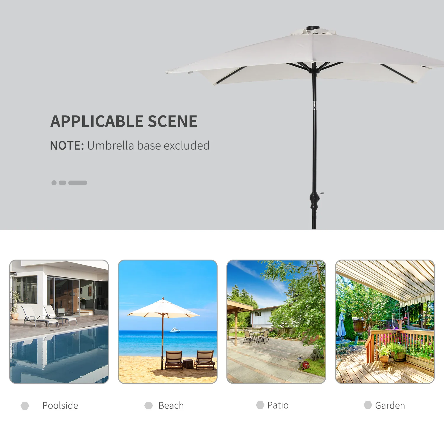 9' x 7' Patio Umbrella with Crank, Solar LED Lights, 45° Tilt, Push-Button Operation, White - Image 11