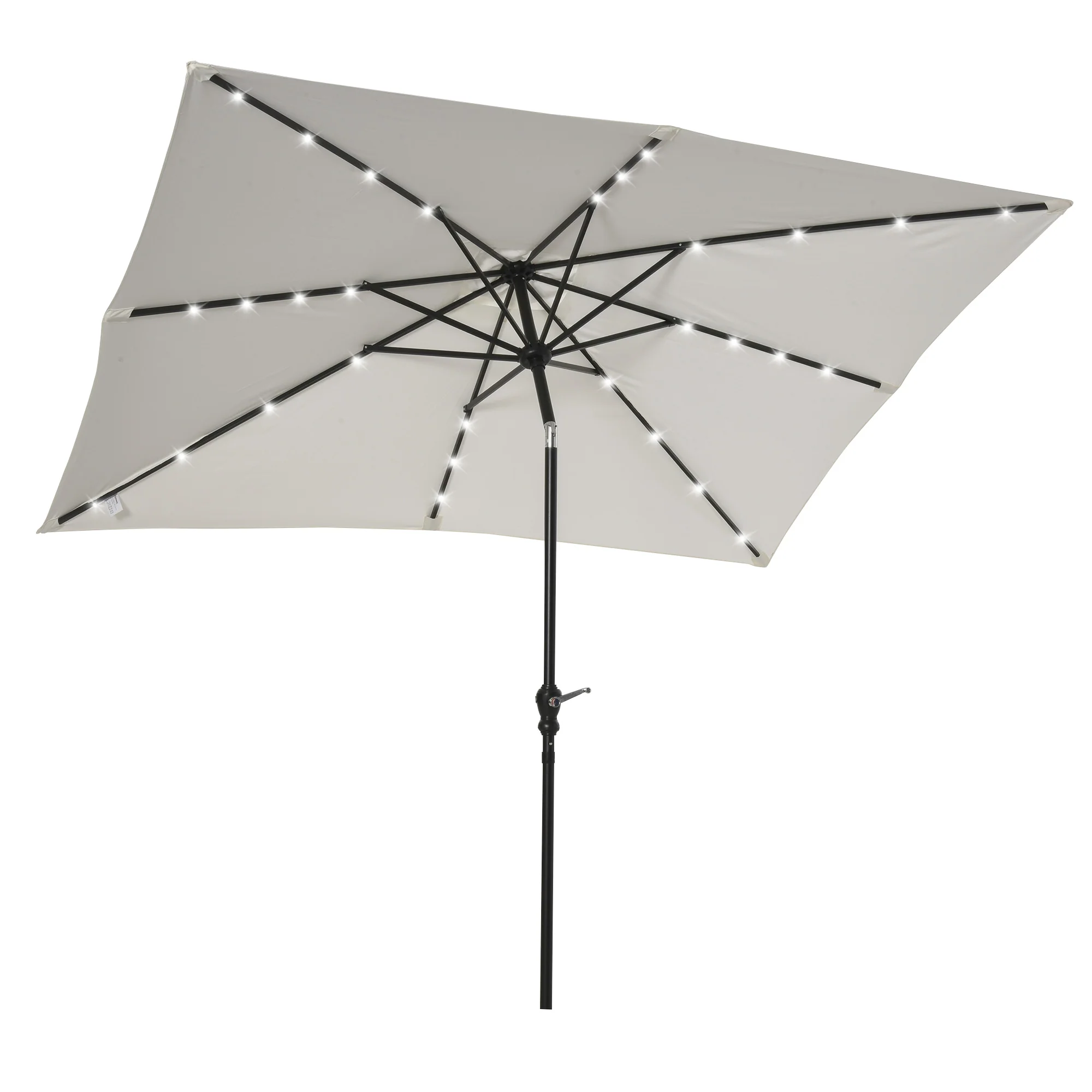 9' x 7' Patio Umbrella with Crank, Solar LED Lights, 45° Tilt, Push-Button Operation, White - Image 2