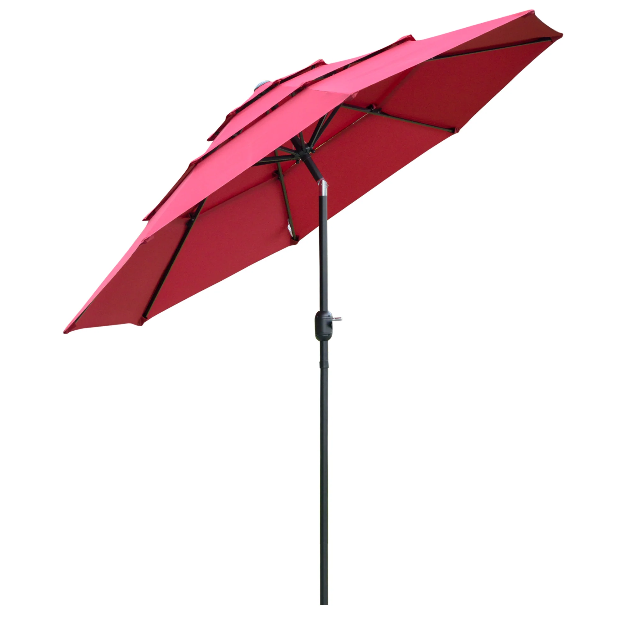 9FT 3 Tiers Patio Umbrella, Crank, Push Button Tilt, Deck, Backyard, Lawn, Wine Red