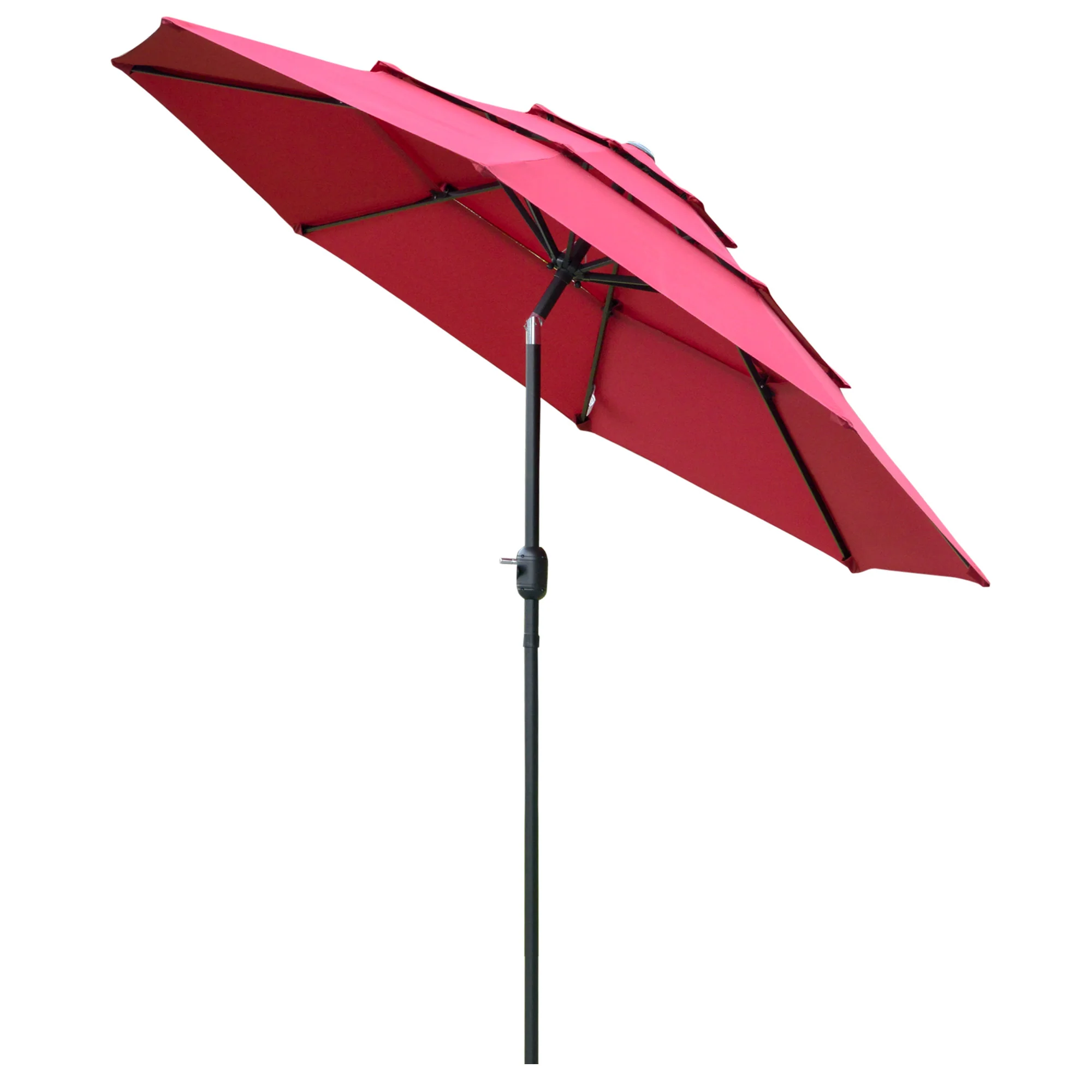 9FT 3 Tiers Patio Umbrella, Crank, Push Button Tilt, Deck, Backyard, Lawn, Wine Red - Image 2