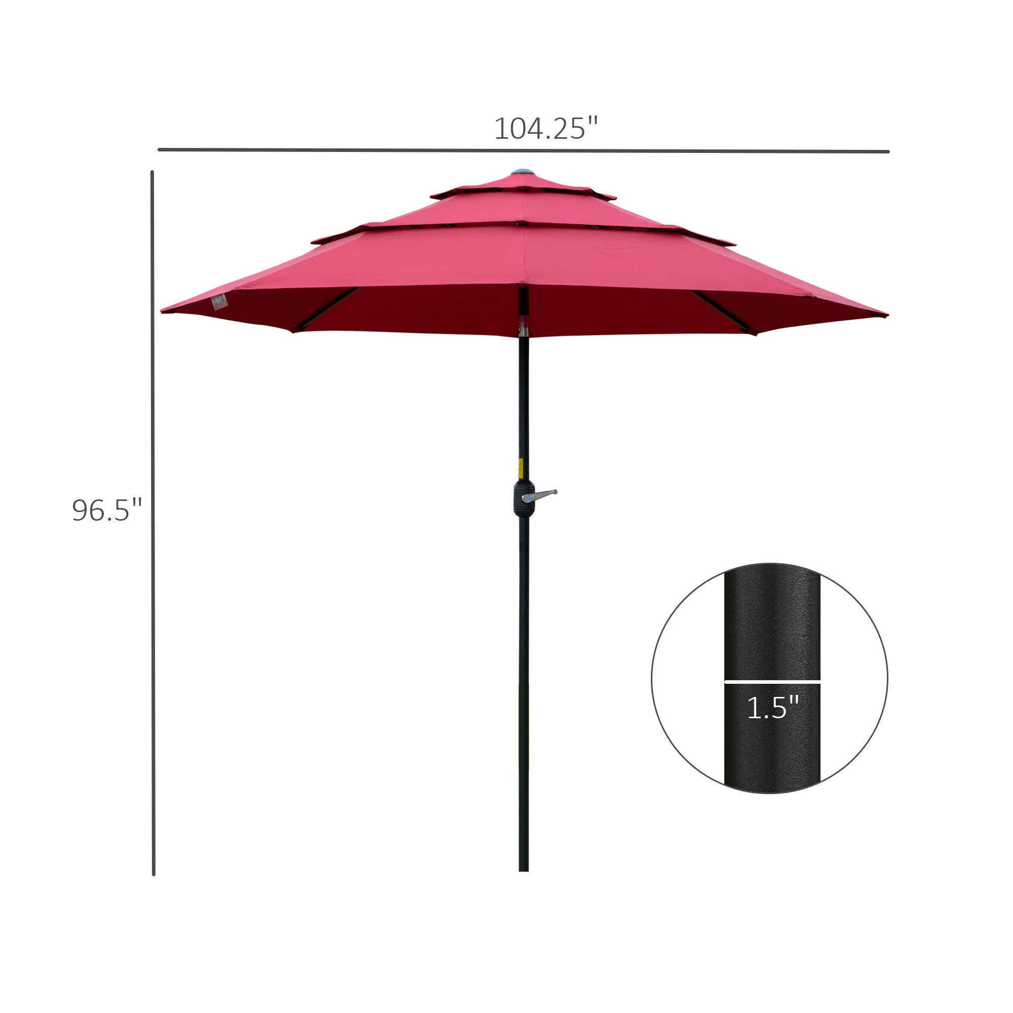 9FT 3 Tiers Patio Umbrella, Crank, Push Button Tilt, Deck, Backyard, Lawn, Wine Red - Image 5