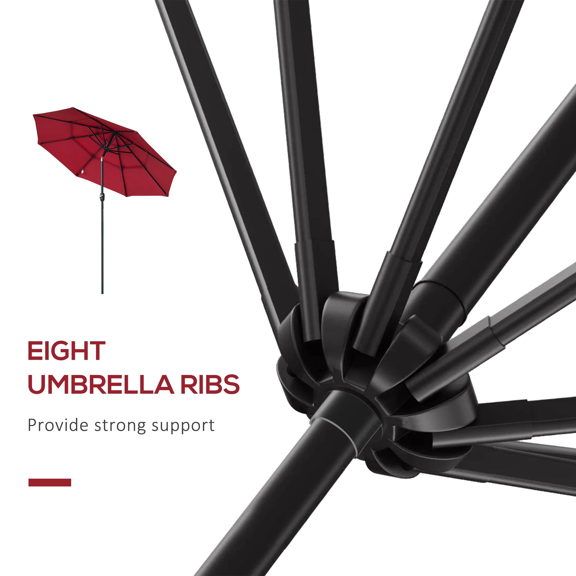 9FT 3 Tiers Patio Umbrella, Crank, Push Button Tilt, Deck, Backyard, Lawn, Wine Red - Image 9