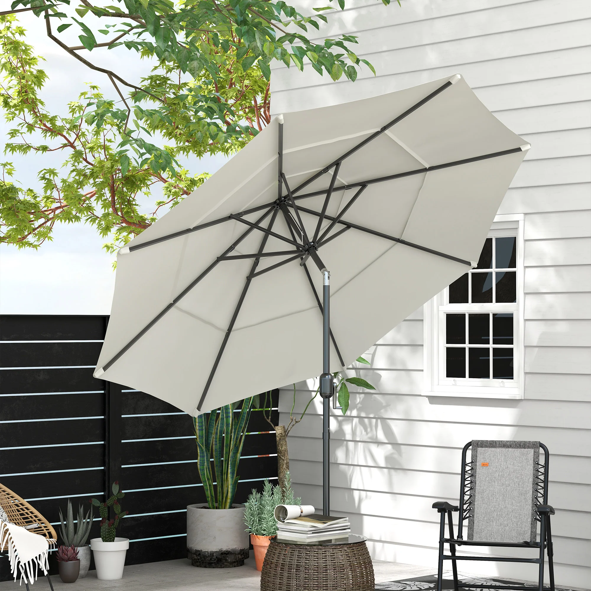 9FT 3-Tier Patio Umbrella with Push-Button Tilt, Beige - Image 11