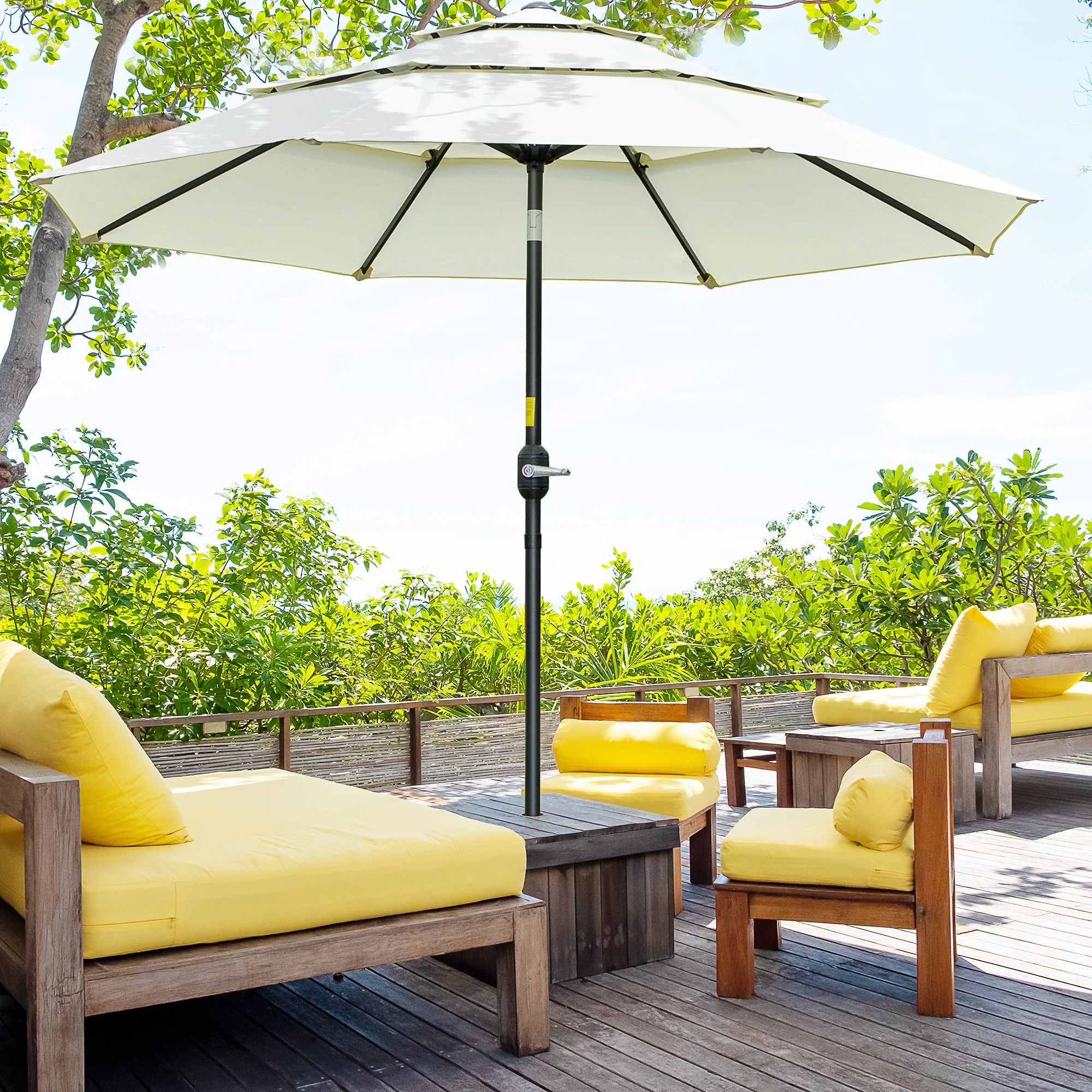9FT 3-Tier Patio Umbrella with Push-Button Tilt, Beige - Image 3