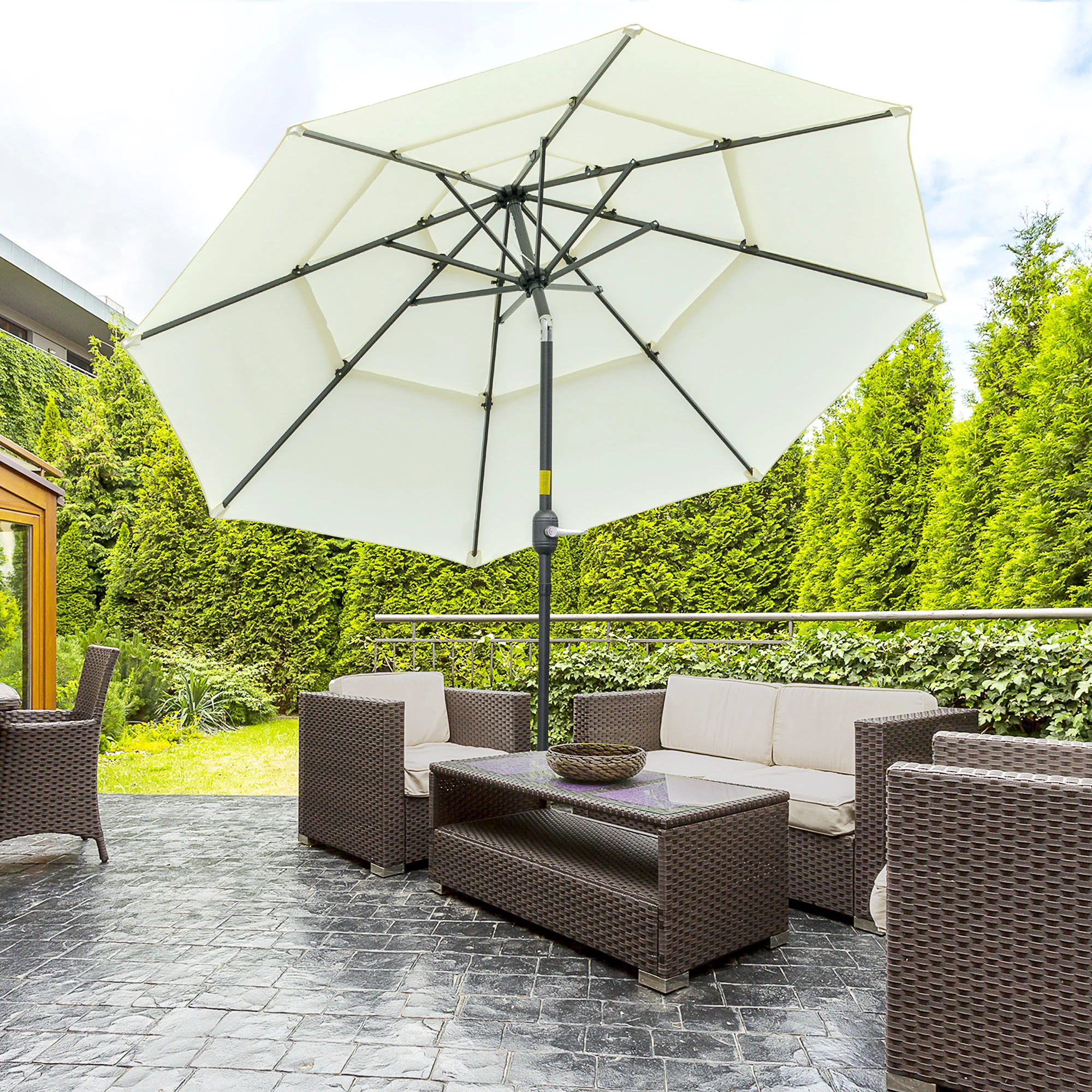 9FT 3-Tier Patio Umbrella with Push-Button Tilt, Beige - Image 4