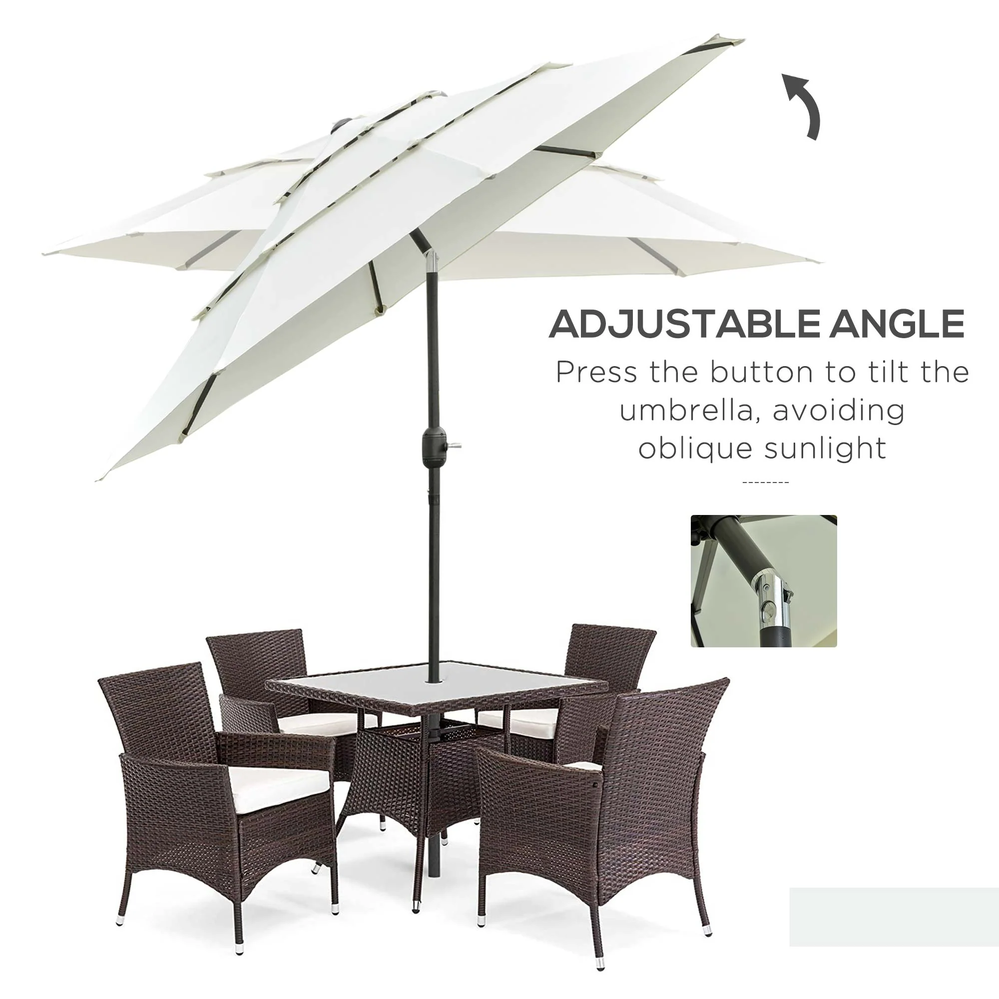 9FT 3-Tier Patio Umbrella with Push-Button Tilt, Beige - Image 6