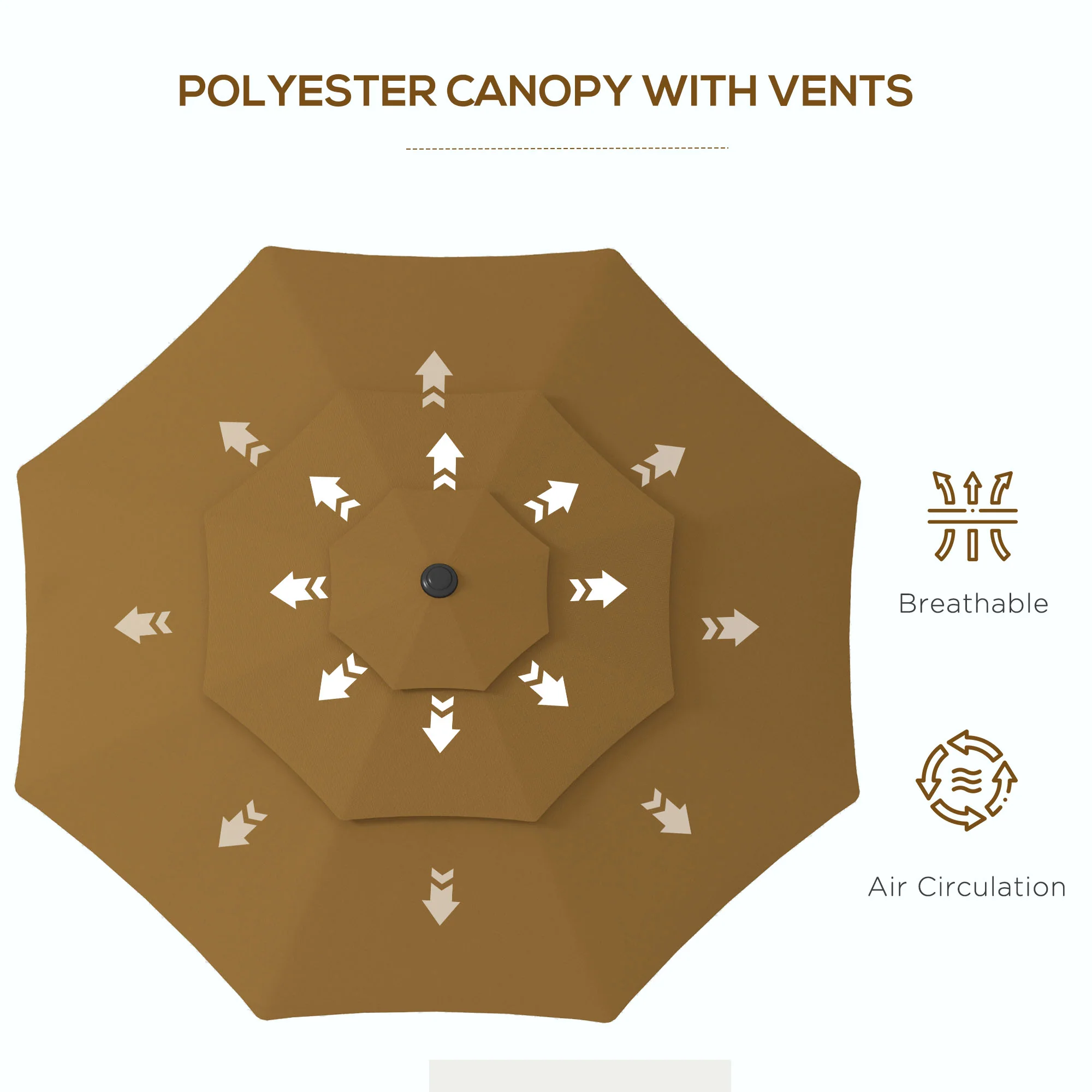 9FT 3-Tier Patio Umbrella with Crank & Push-Button Tilt, Tan - Image 10