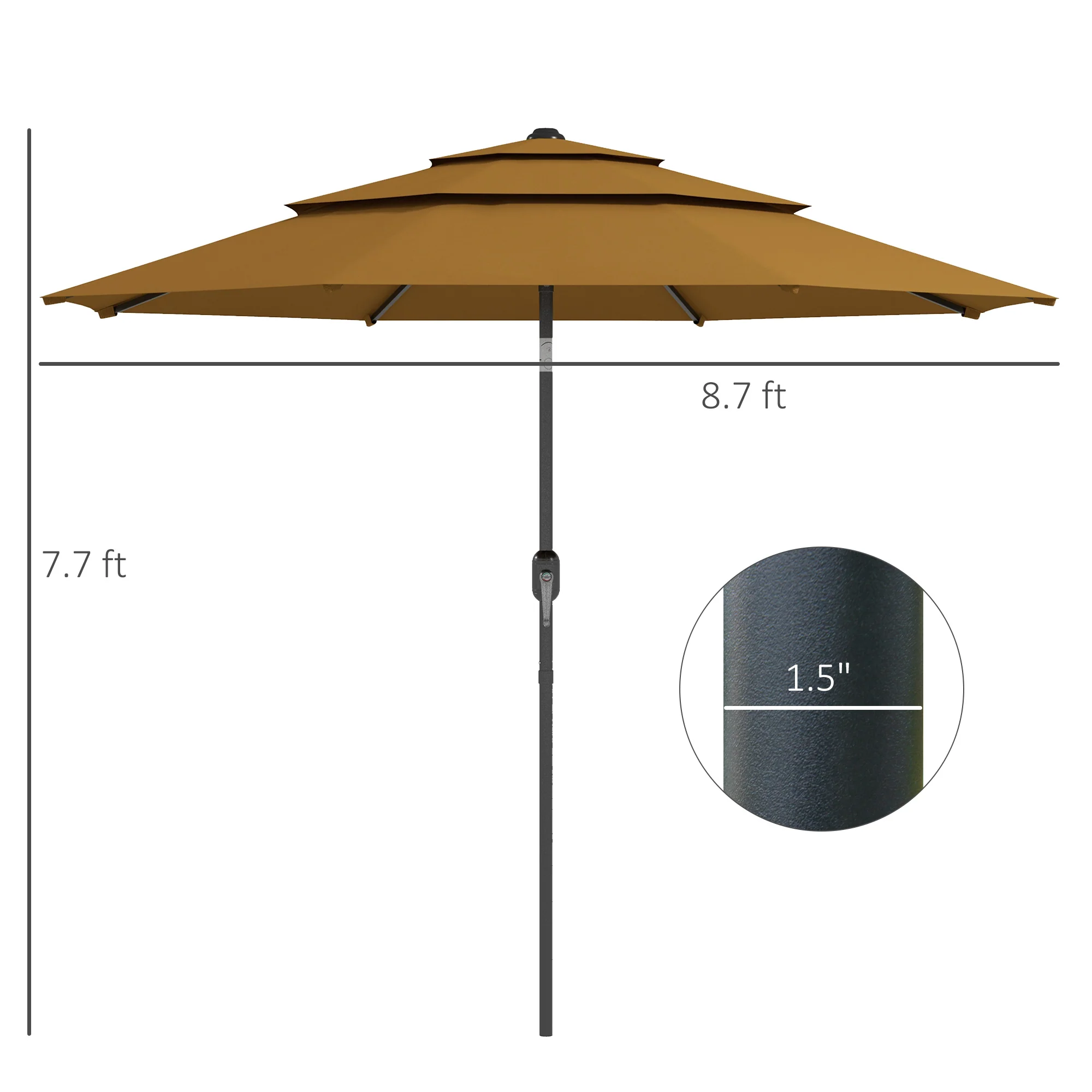 9FT 3-Tier Patio Umbrella with Crank & Push-Button Tilt, Tan - Image 5