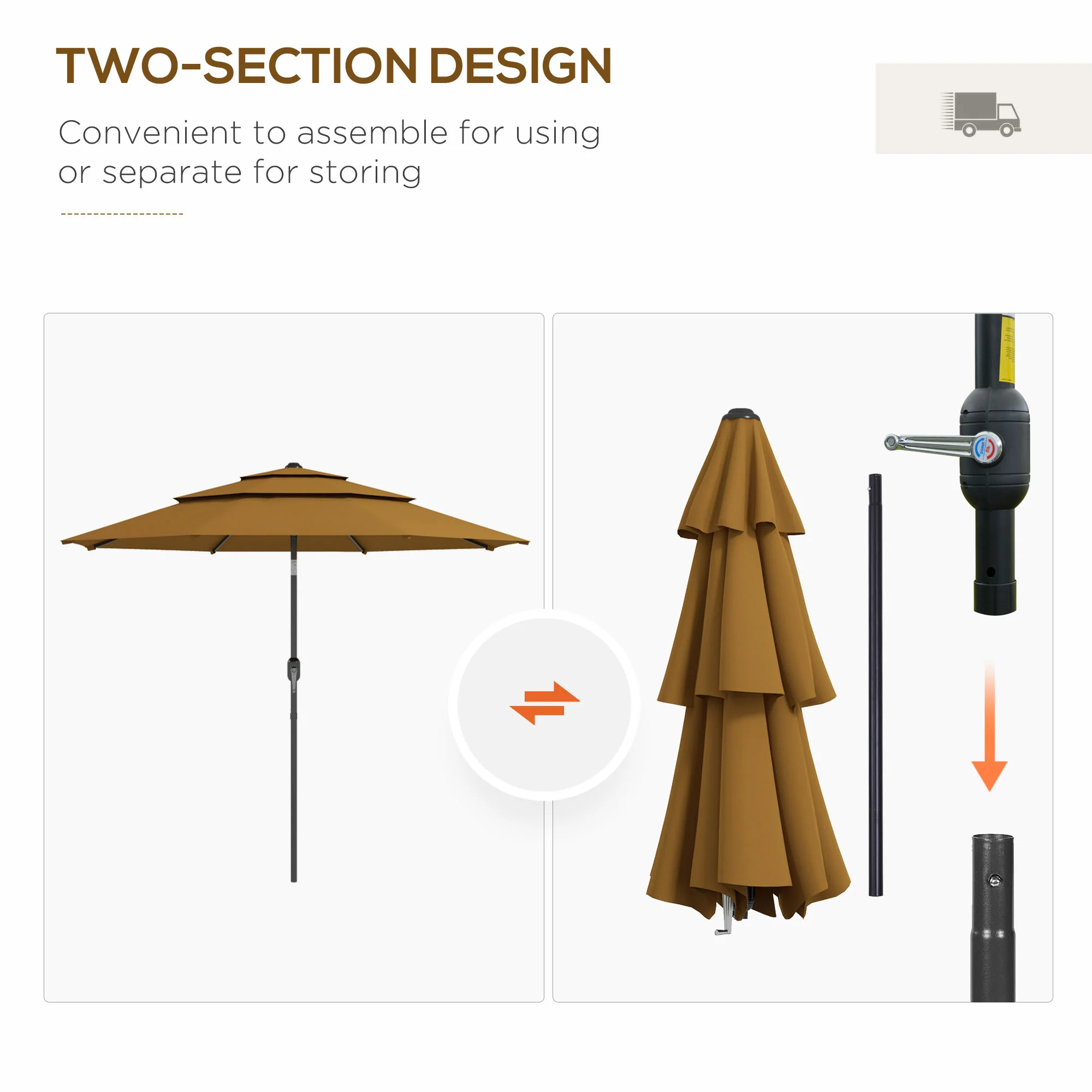 9FT 3-Tier Patio Umbrella with Crank & Push-Button Tilt, Tan - Image 8