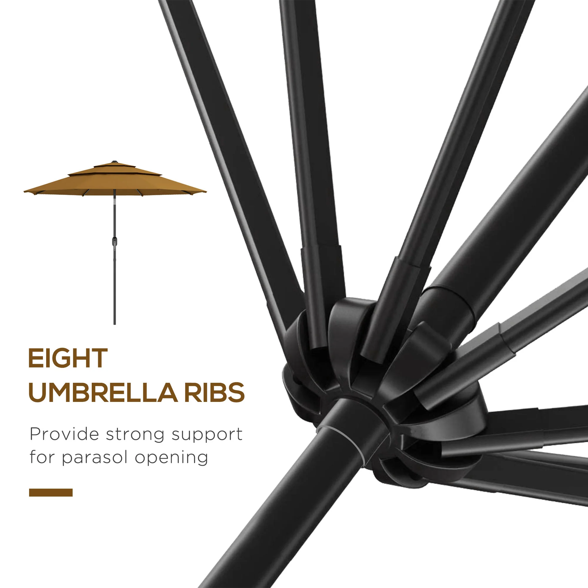 9FT 3-Tier Patio Umbrella with Crank & Push-Button Tilt, Tan - Image 9