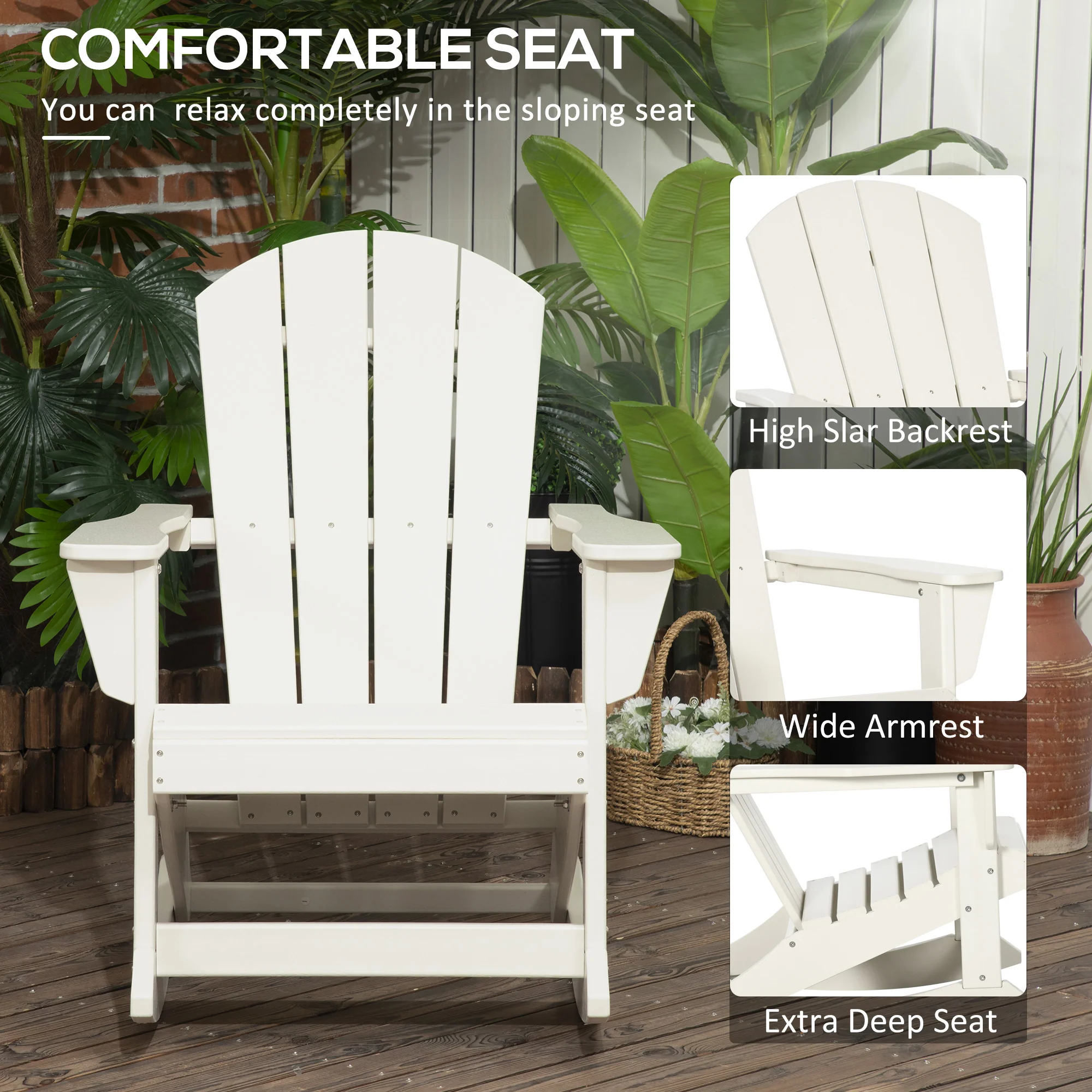 All Weather Adirondack Porch Rocker Chair, for Patio, Garden, Lawn, White - Image 7