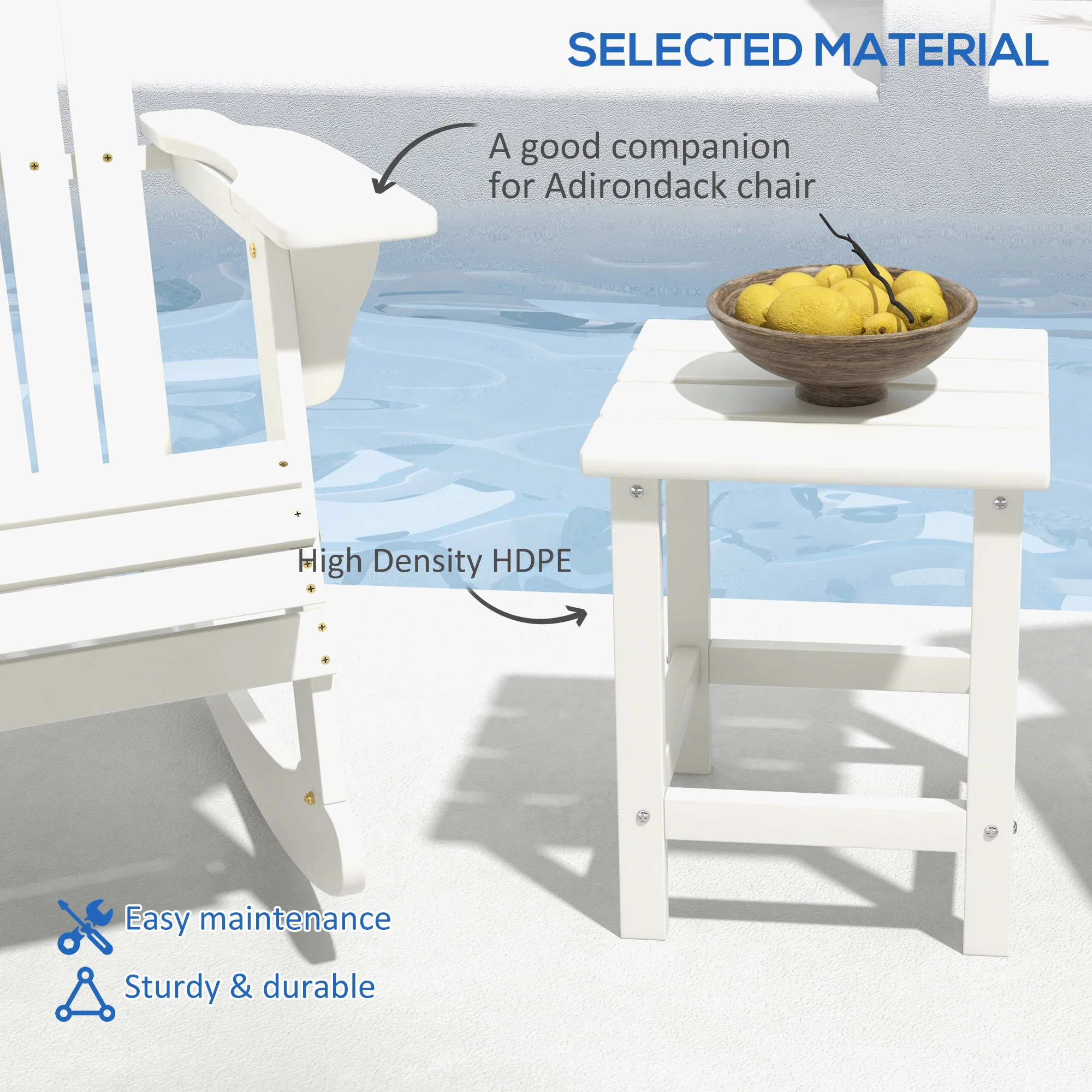 15" Patio Accent Table, Square Coffee Table for Indoor Outdoor, White - Image 6