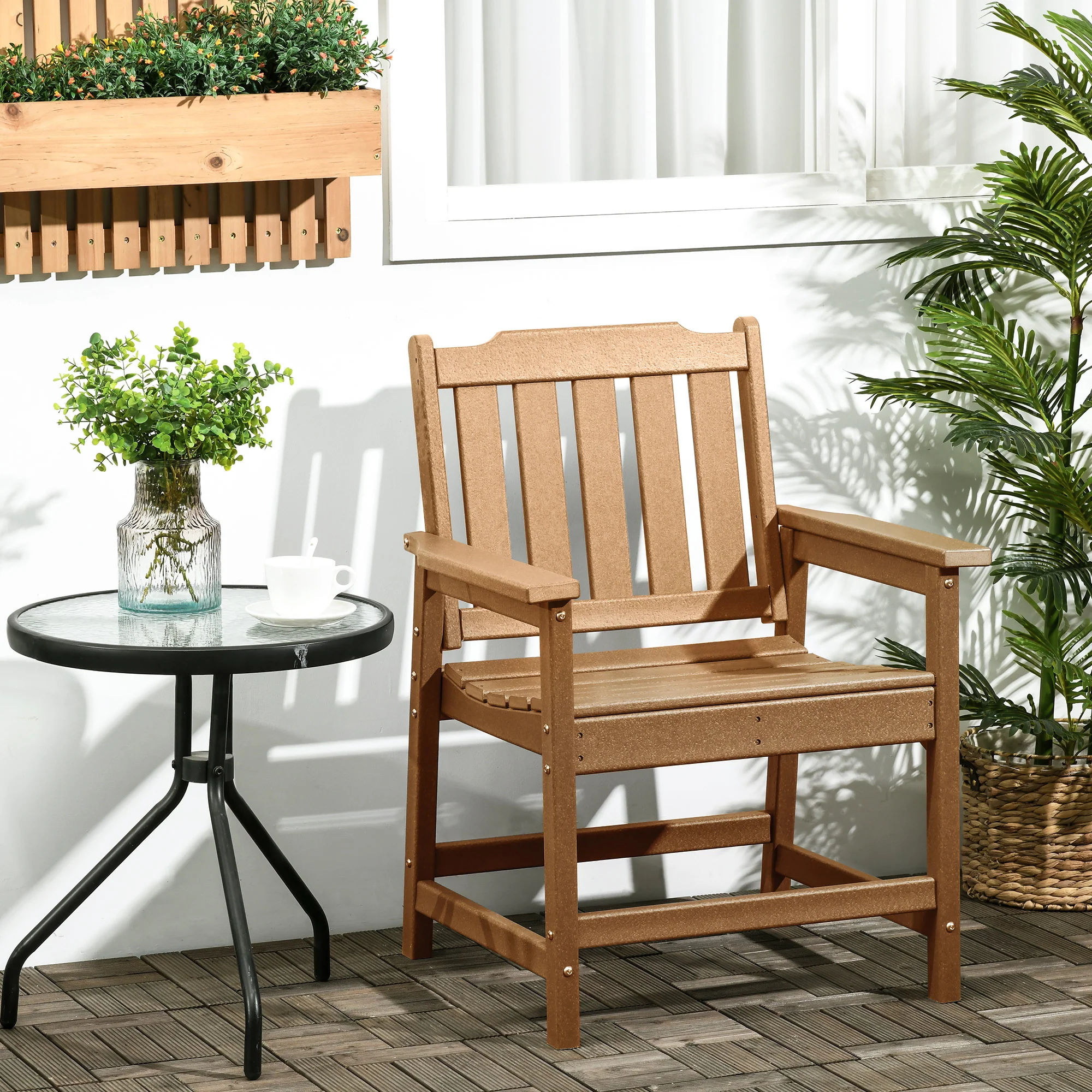 Heavy Duty All-Weather Wood-Like Patio Dining Chair, Brown - Image 3