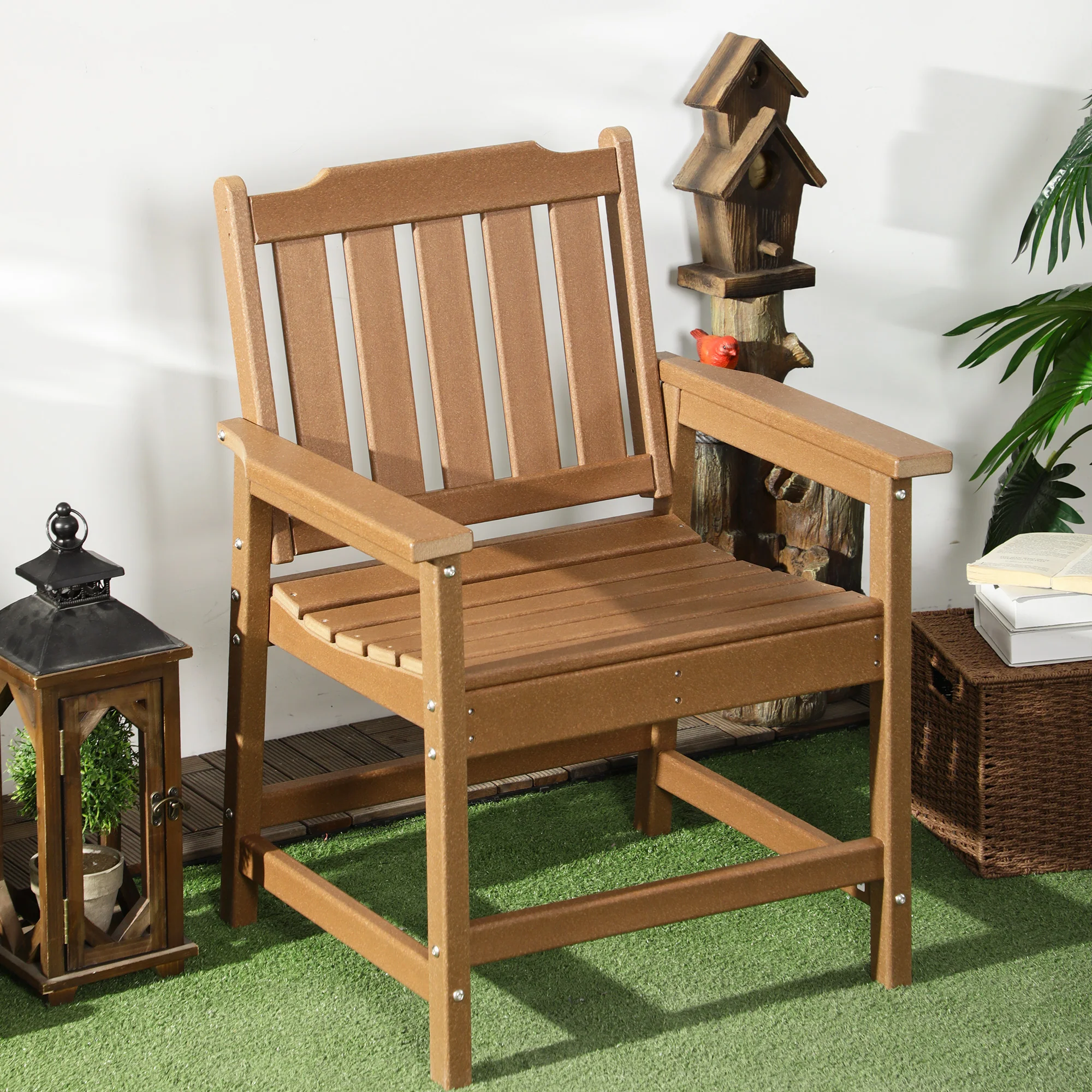 Heavy Duty All-Weather Wood-Like Patio Dining Chair, Brown - Image 8
