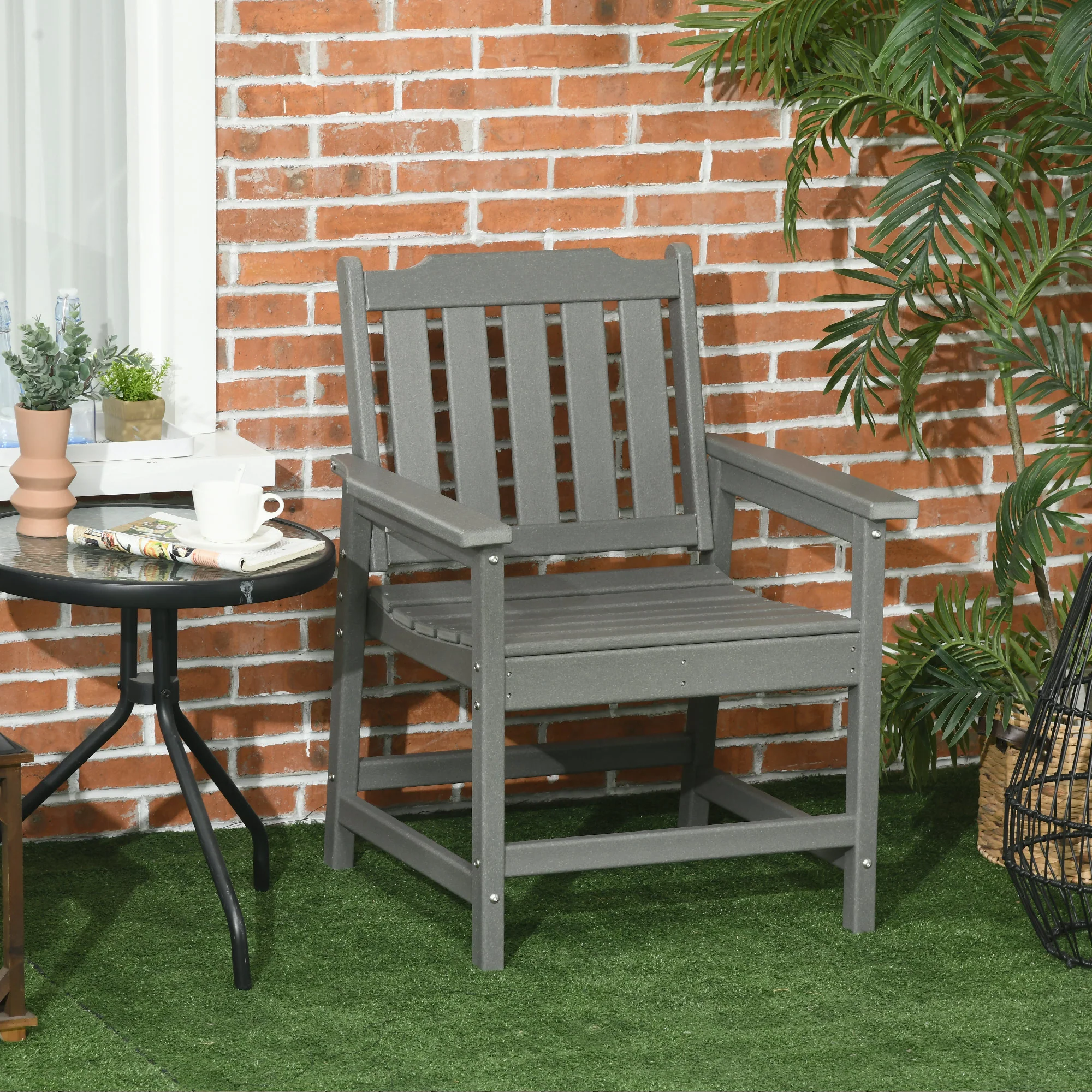 Heavy Duty All-Weather Wood-Like Patio Dining Chair, Gray - Image 4
