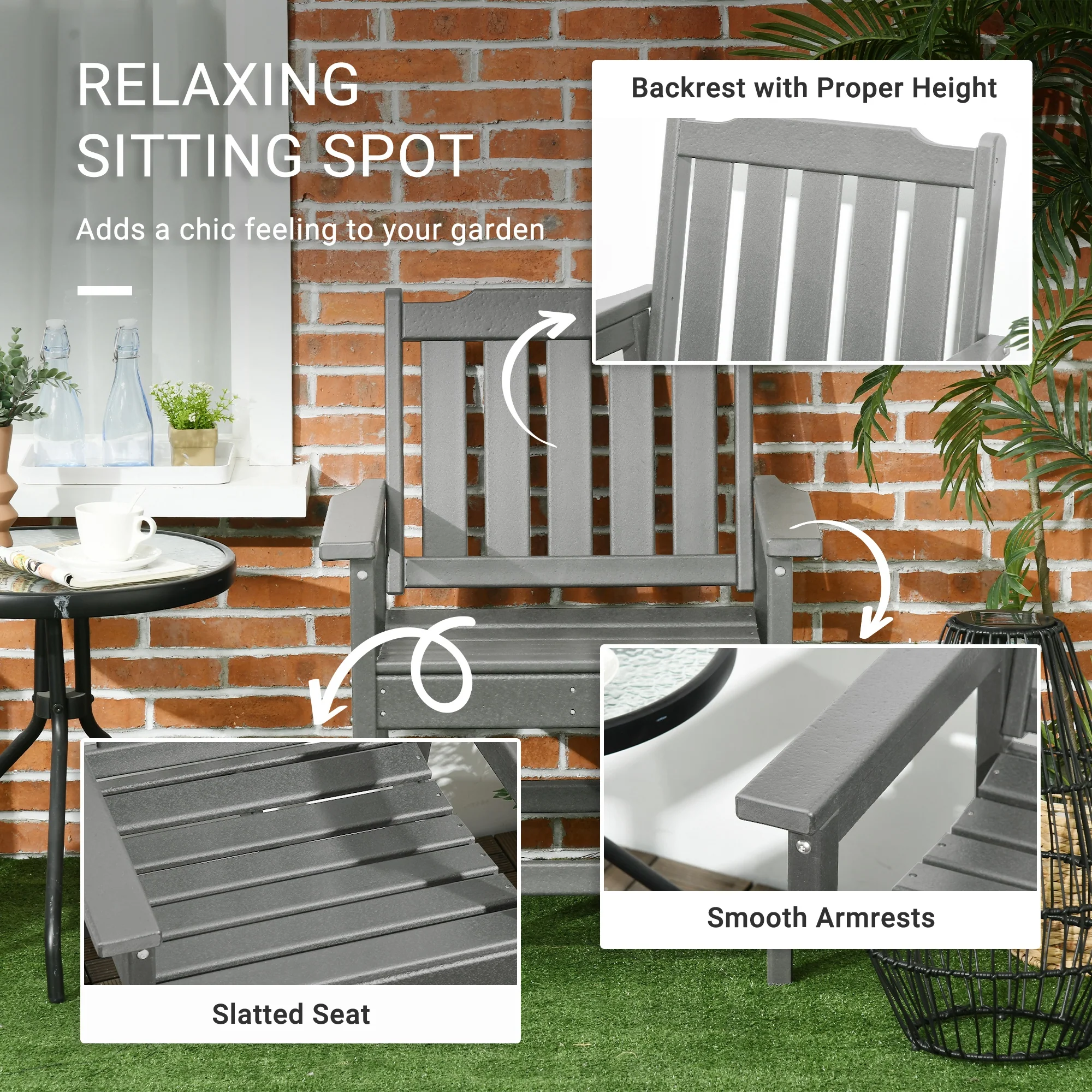 2-Piece HDPE All-Weather Patio Chairs, Heavy Duty Wood-Like Outdoor Furniture, Gray - Image 6