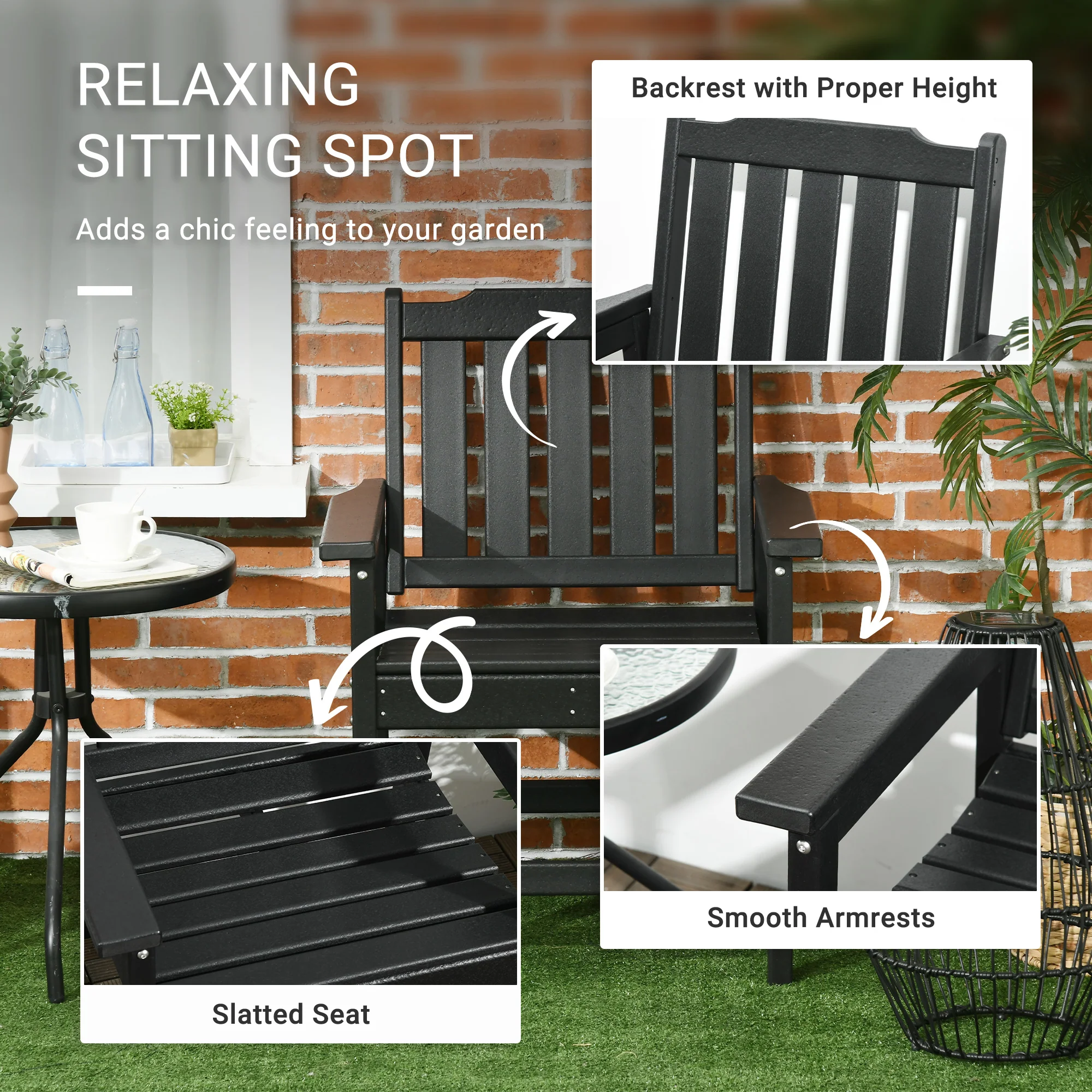 2-Piece HDPE Patio Dining Chairs, Heavy Duty Wood-Like Outdoor Set, Black - Image 6