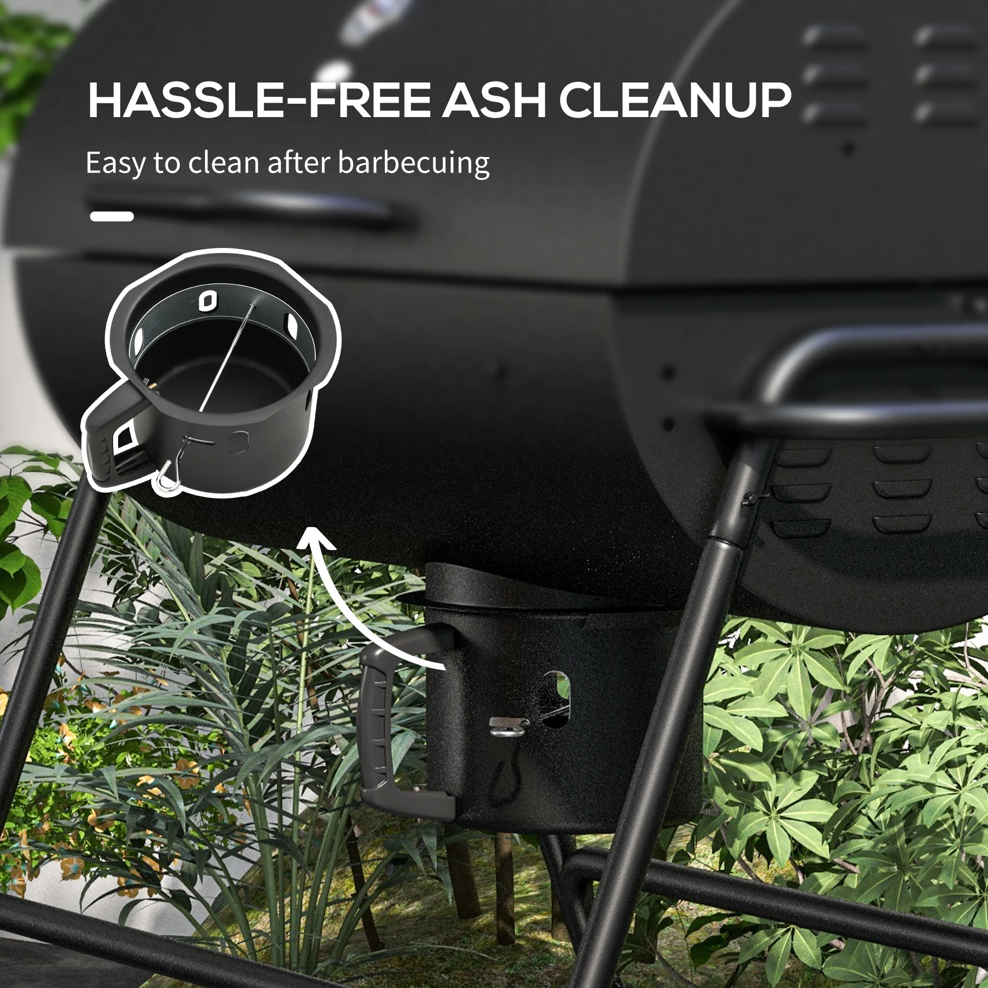 420 sq.in Charcoal BBQ Grill with Wheels, Ash Catcher, Black - Image 10