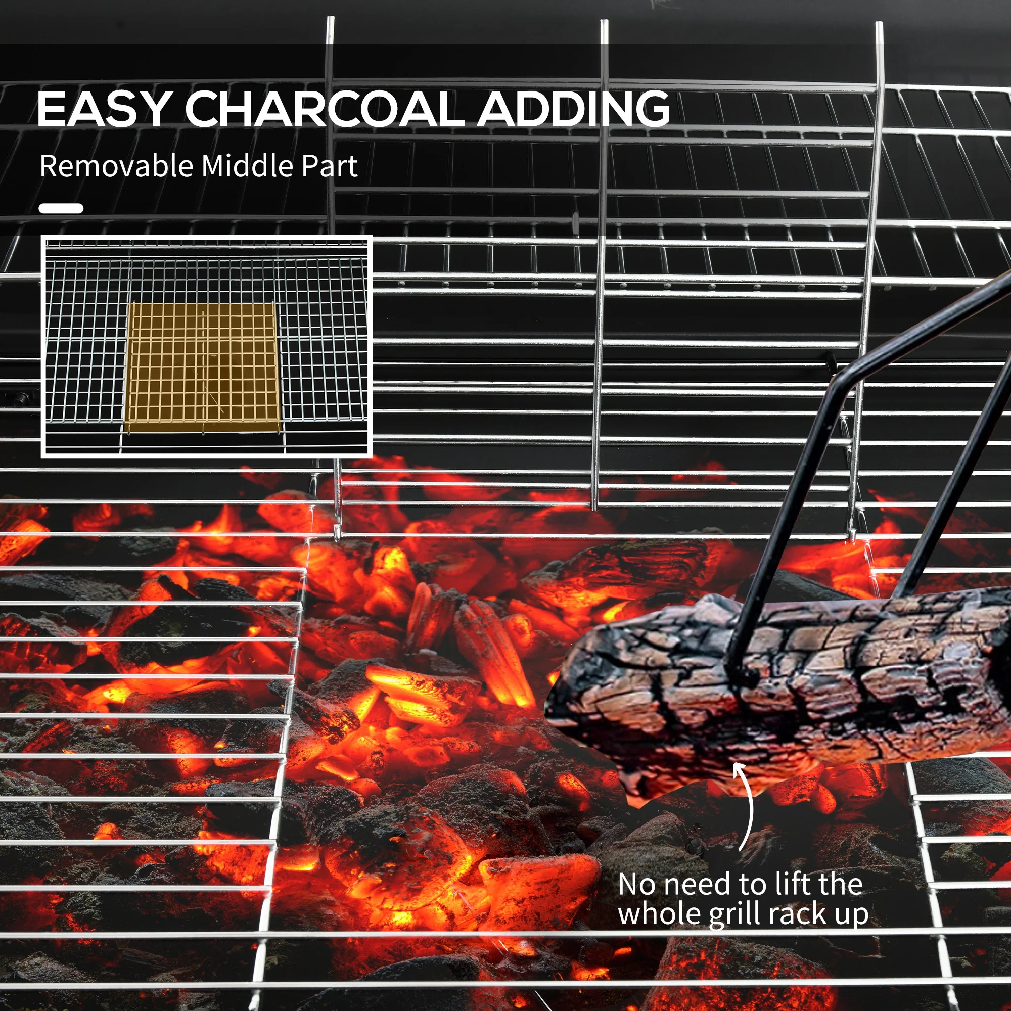 420 sq.in Charcoal BBQ Grill with Wheels, Ash Catcher, Black - Image 7