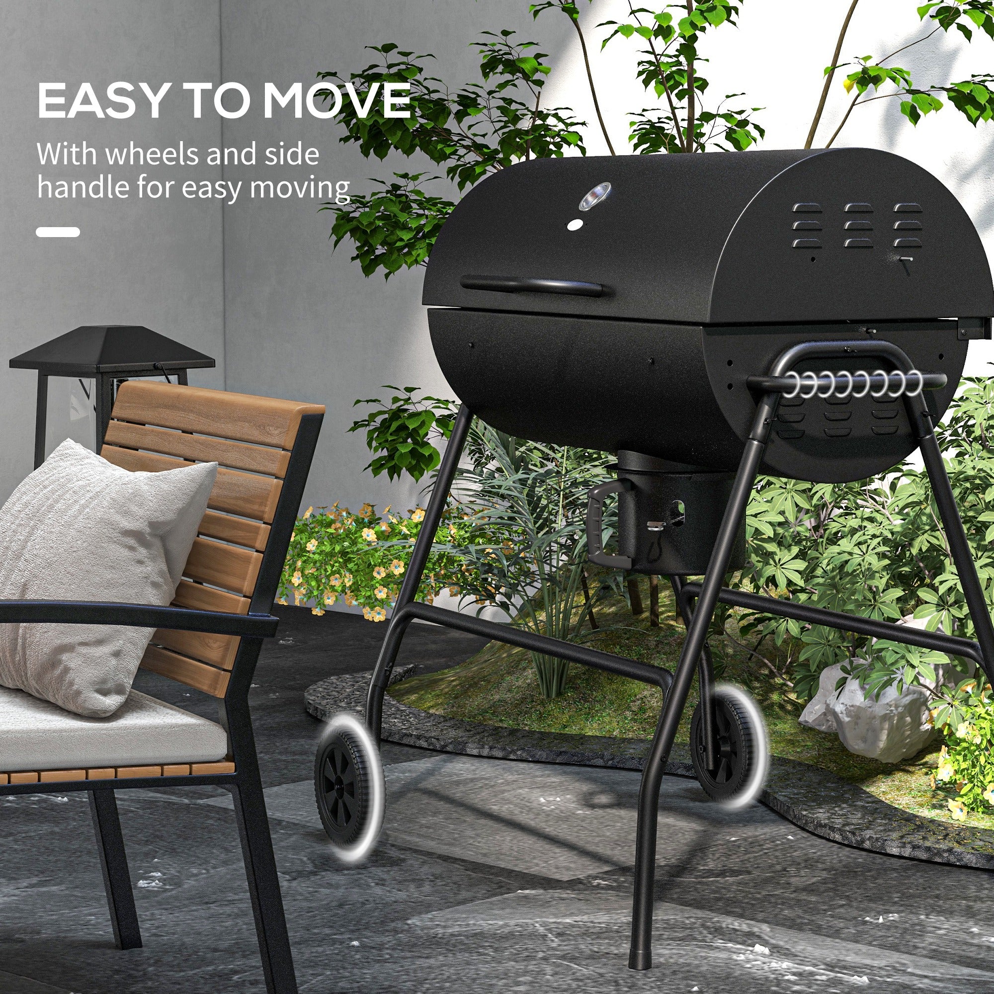 420 sq.in Charcoal BBQ Grill with Wheels, Ash Catcher, Black - Image 9