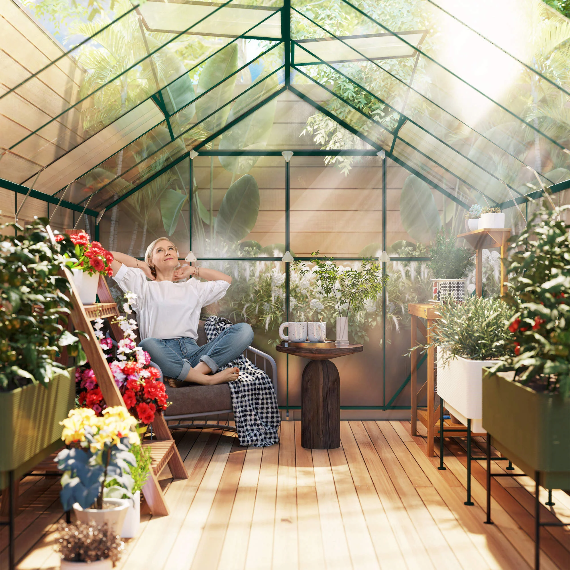 BloomGreen 16' x 8' Greenhouse with Roof Vent and Sliding Door Green - Image 10