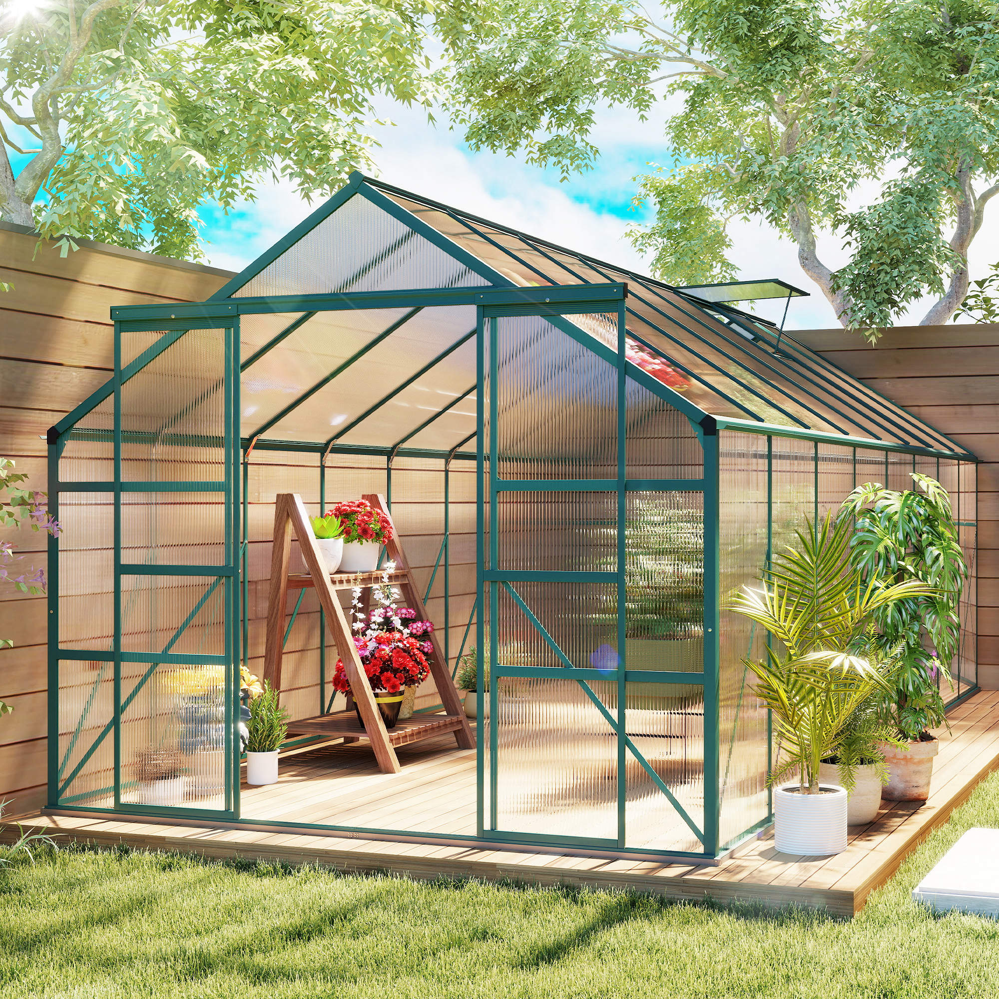 BloomGreen 16' x 8' Greenhouse with Roof Vent and Sliding Door Green - Image 3