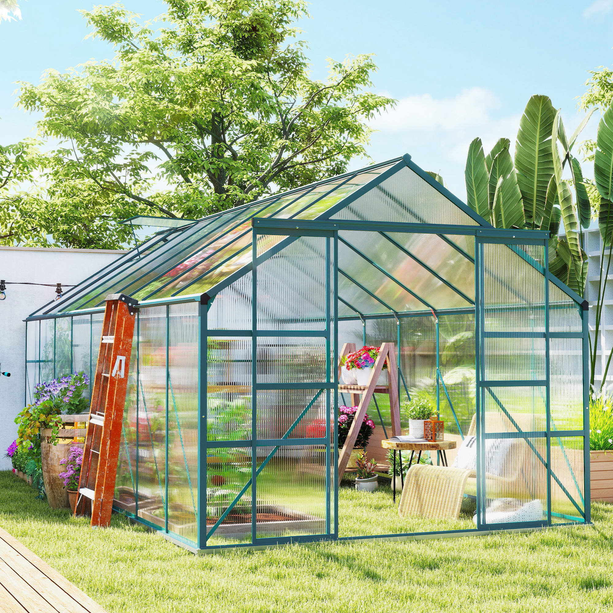 BloomGreen 16' x 8' Greenhouse with Roof Vent and Sliding Door Green - Image 4