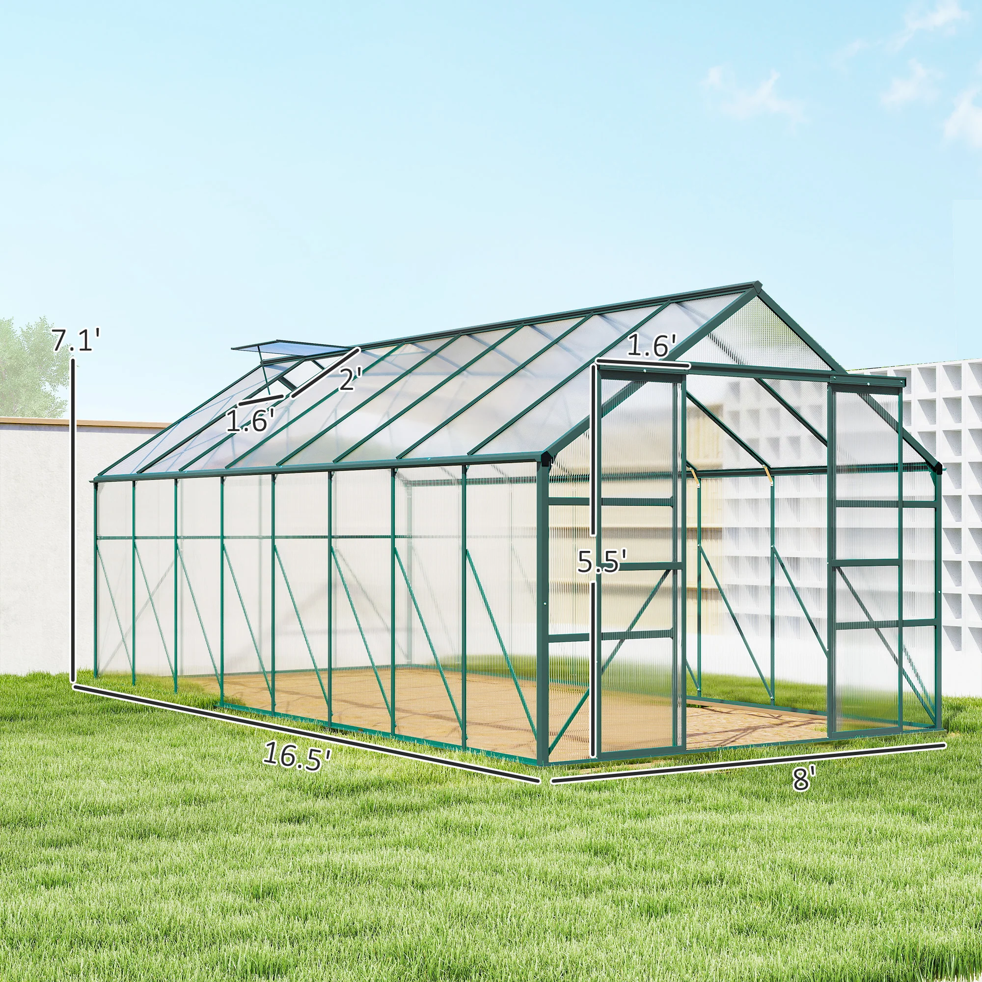 BloomGreen 16' x 8' Greenhouse with Roof Vent and Sliding Door Green - Image 5