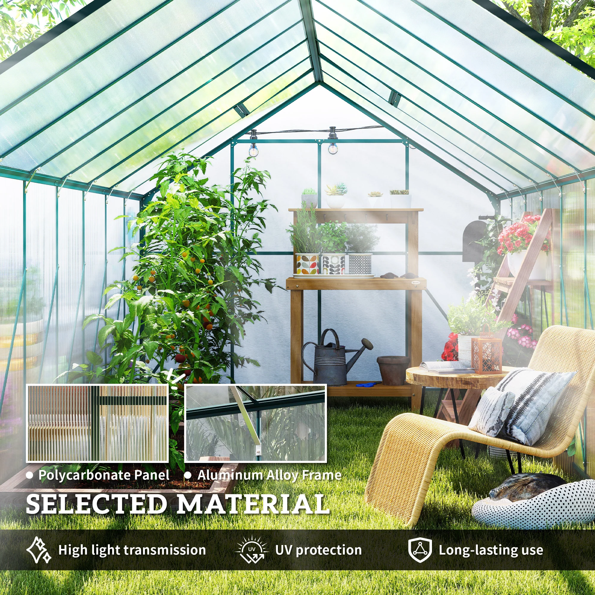 BloomGreen 16' x 8' Greenhouse with Roof Vent and Sliding Door Green - Image 6
