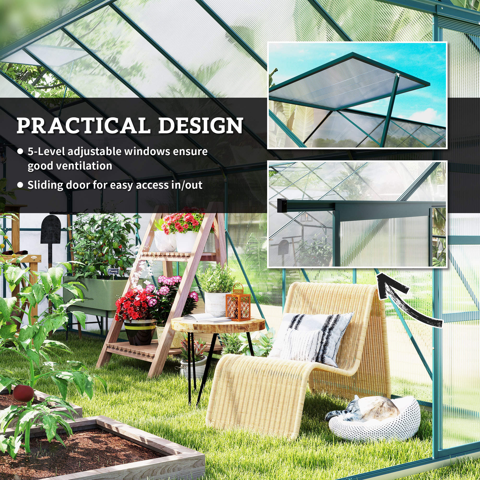 BloomGreen 16' x 8' Greenhouse with Roof Vent and Sliding Door Green - Image 7