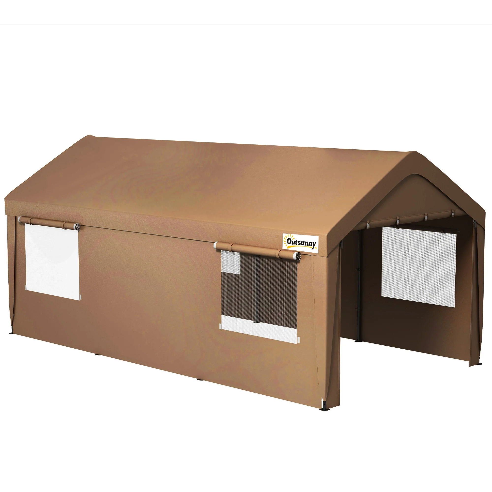 10' x 20' Heavy Duty Portable Garage with 4 Mesh Windows & 2 Doors, Tan - Image 12