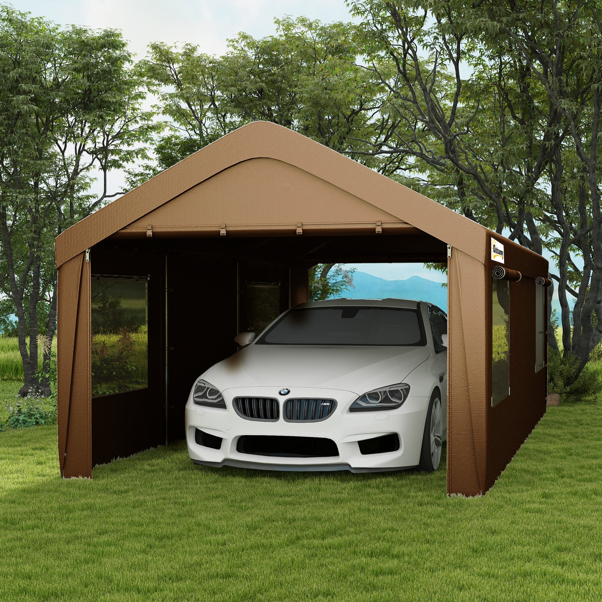 10' x 20' Heavy Duty Portable Garage with 4 Mesh Windows & 2 Doors, Tan - Image 3