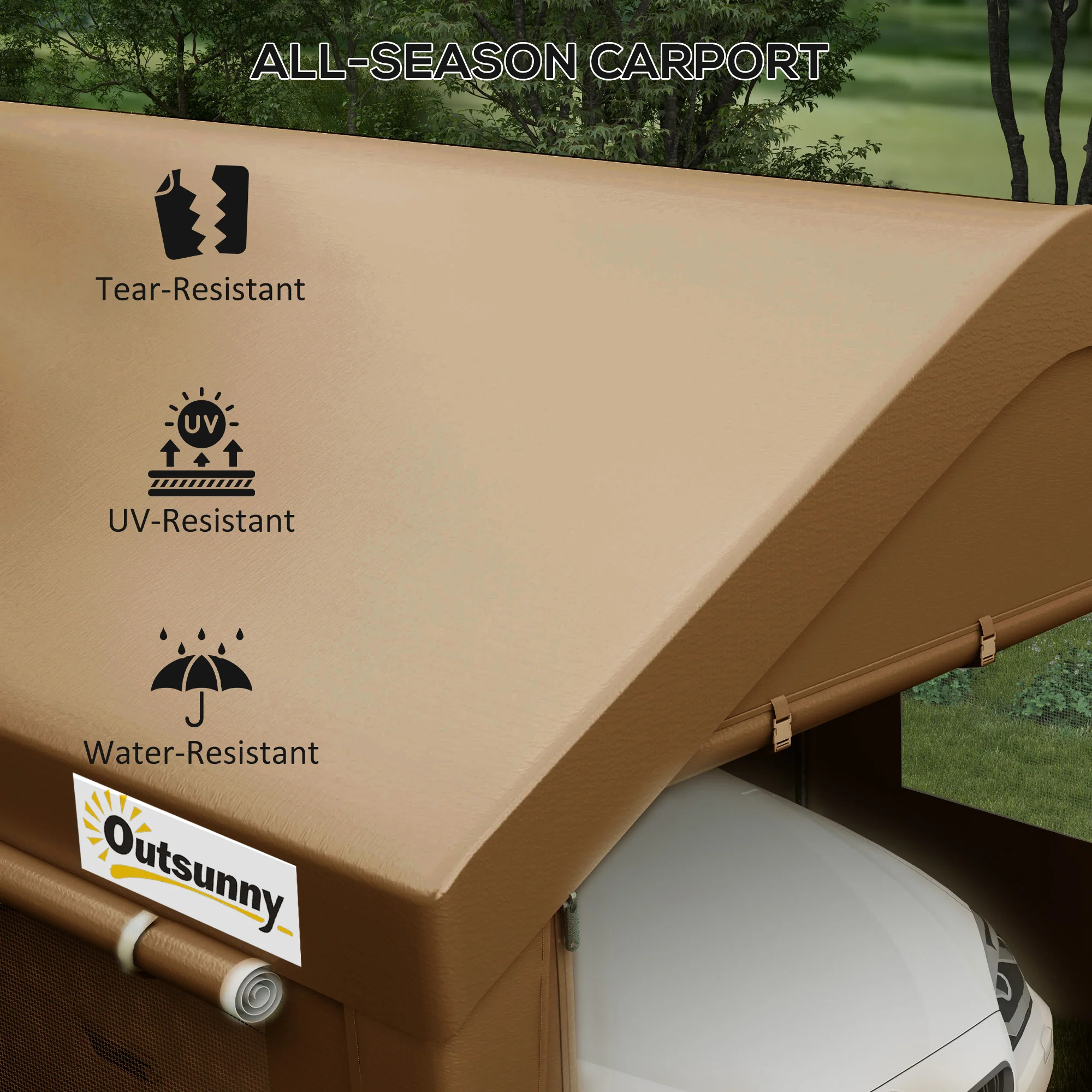 10' x 20' Heavy Duty Portable Garage with 4 Mesh Windows & 2 Doors, Tan - Image 6