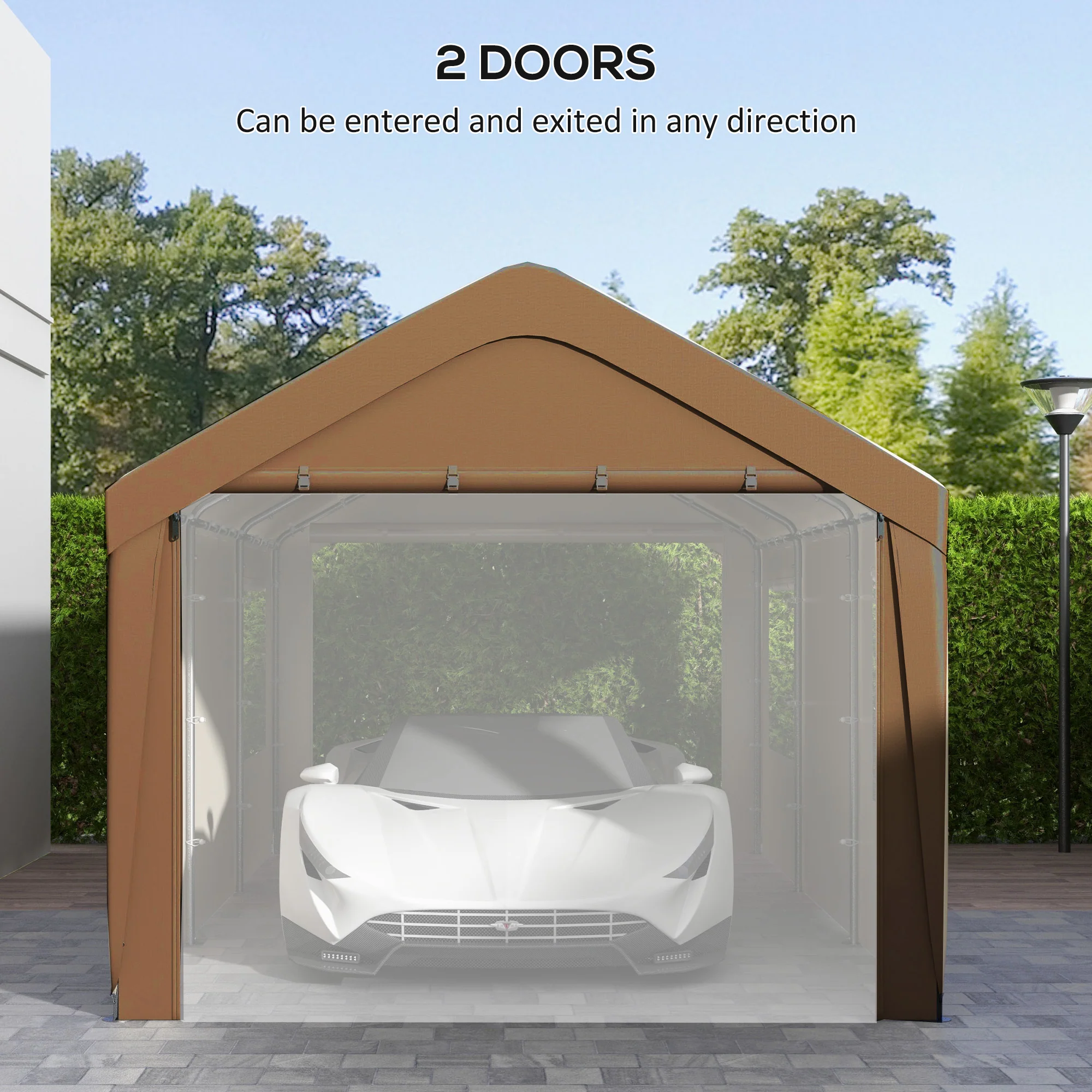 10' x 20' Heavy Duty Portable Garage with 4 Mesh Windows & 2 Doors, Tan - Image 8