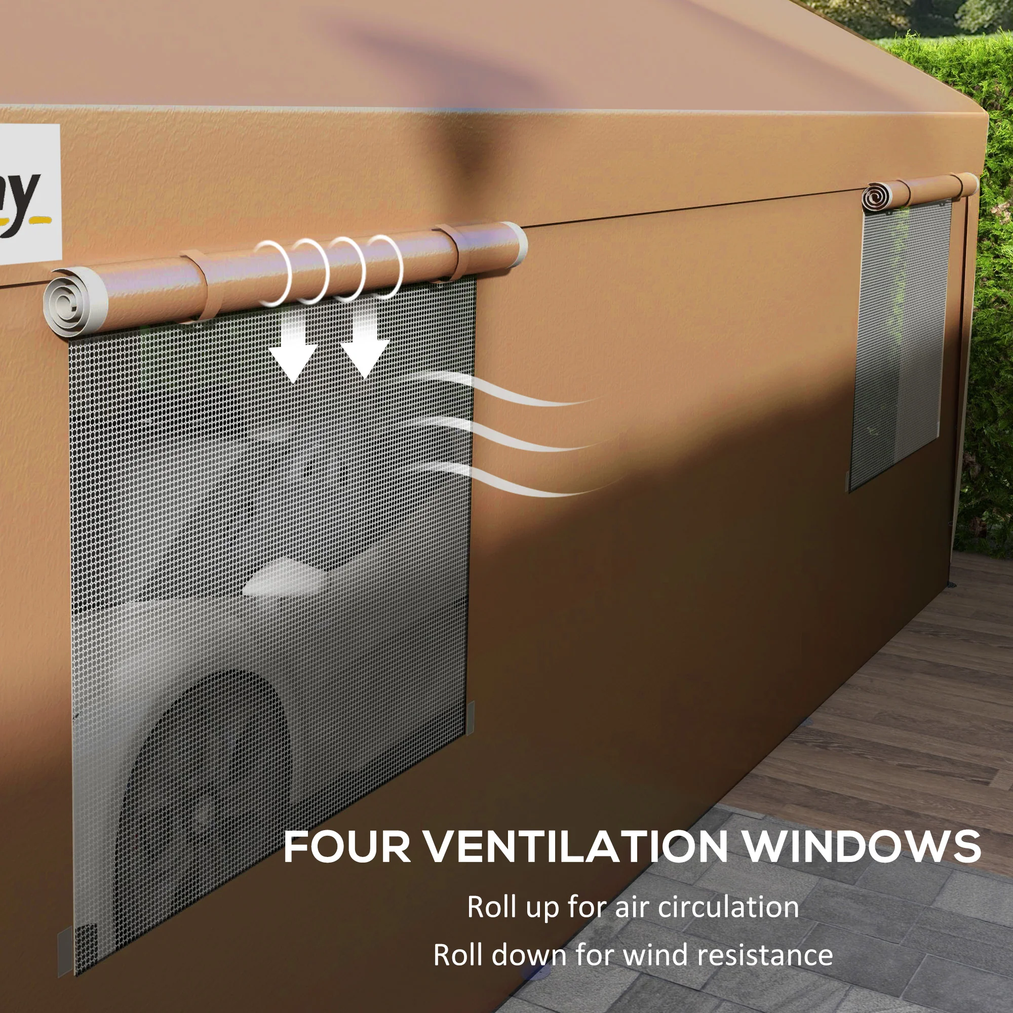 10' x 20' Heavy Duty Portable Garage with 4 Mesh Windows & 2 Doors, Tan - Image 9