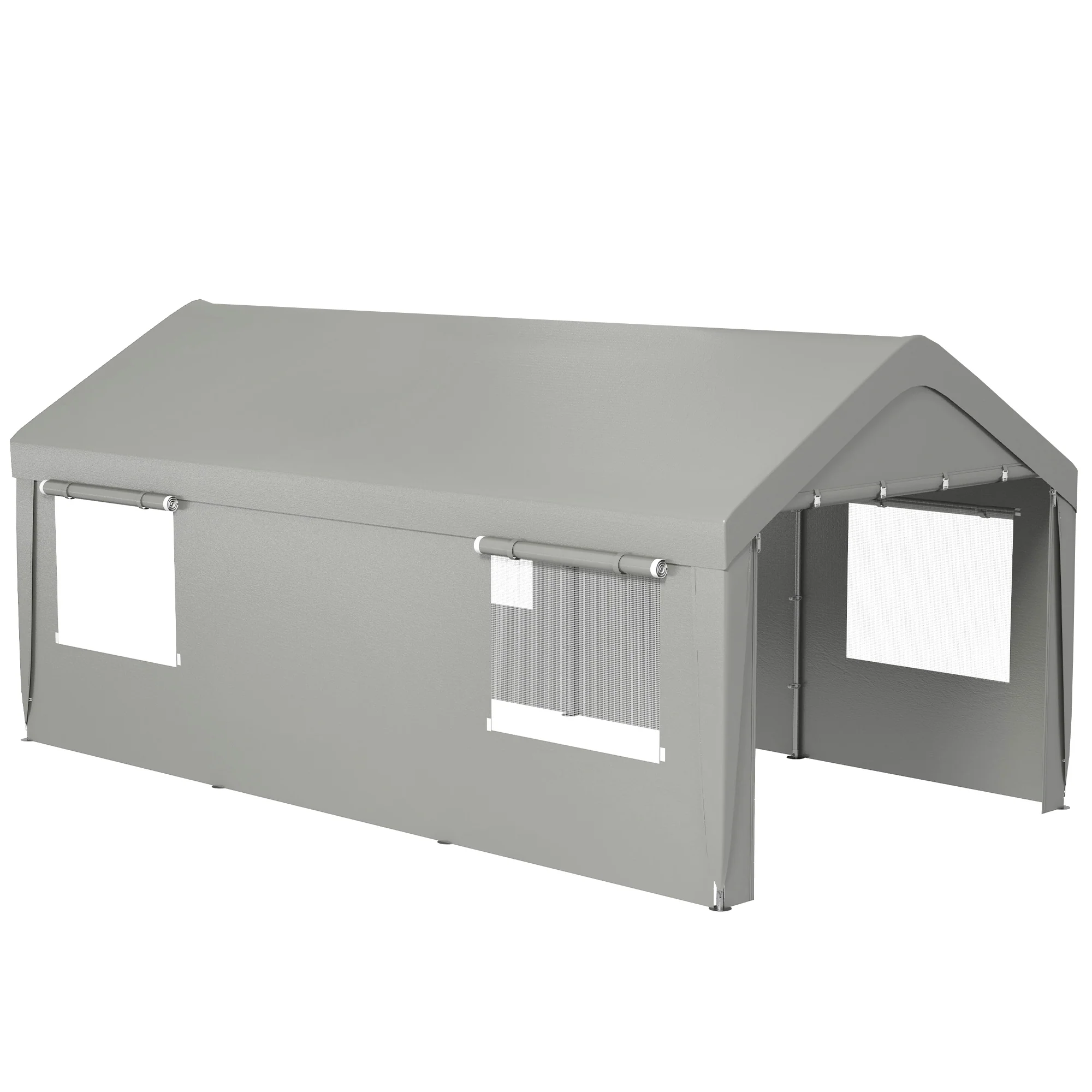 10' x 20' Heavy Duty Portable Garage with 4 Mesh Windows & 2 Doors, Gray