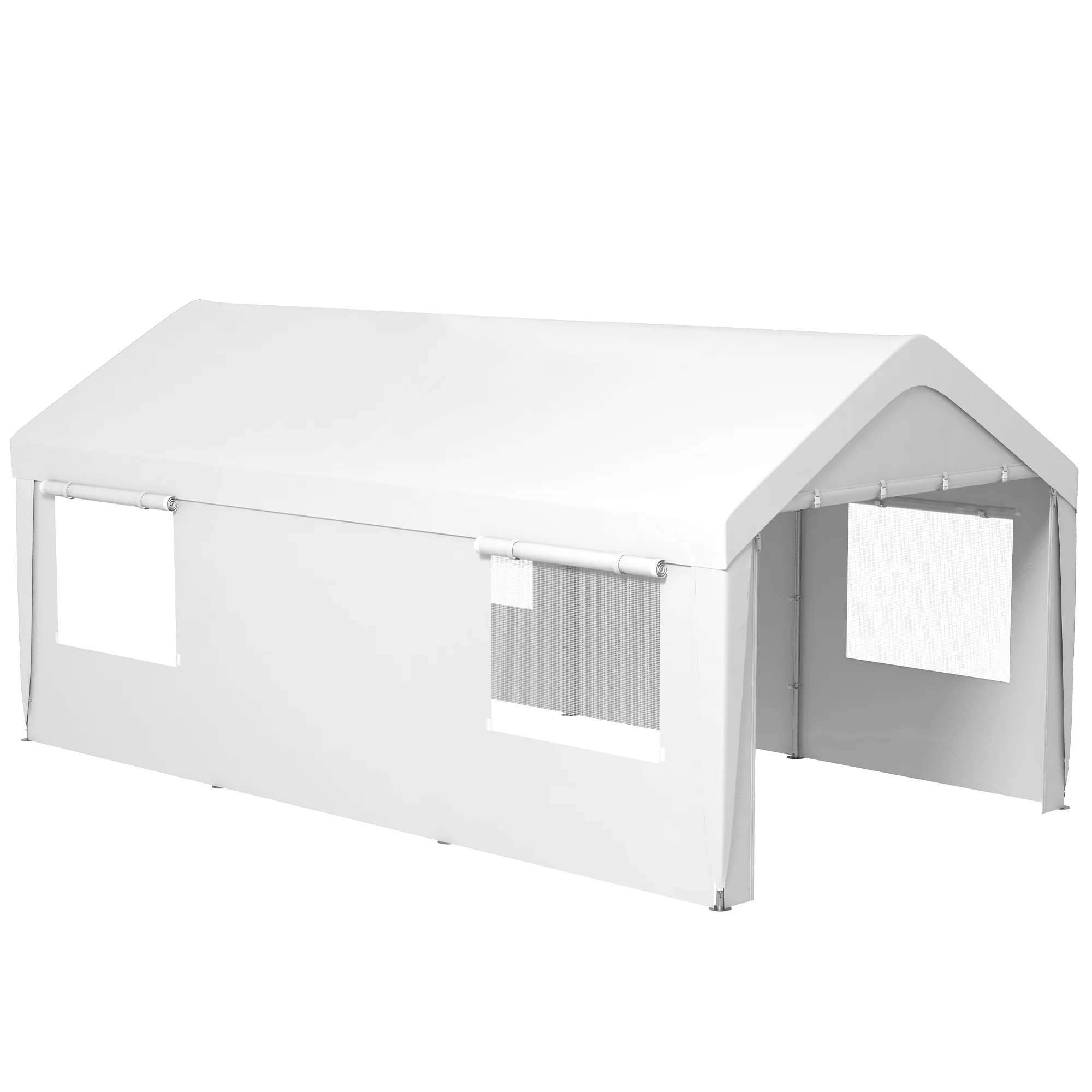 10' x 20' Heavy Duty Portable Garage with 4 Mesh Windows & 2 Doors, White