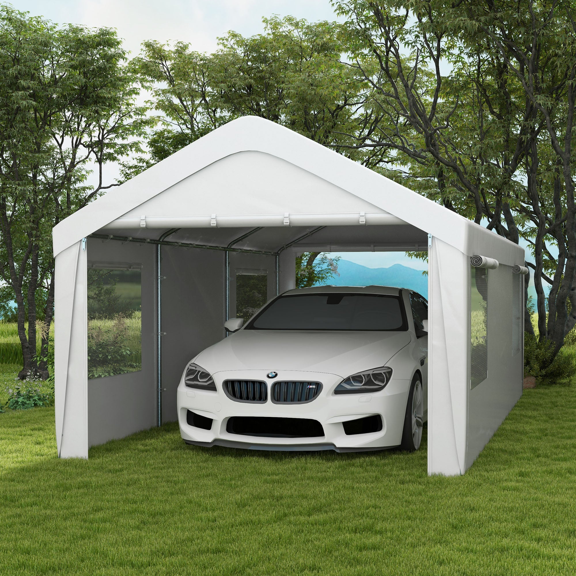 10' x 20' Heavy Duty Portable Garage with 4 Mesh Windows & 2 Doors, White - Image 3