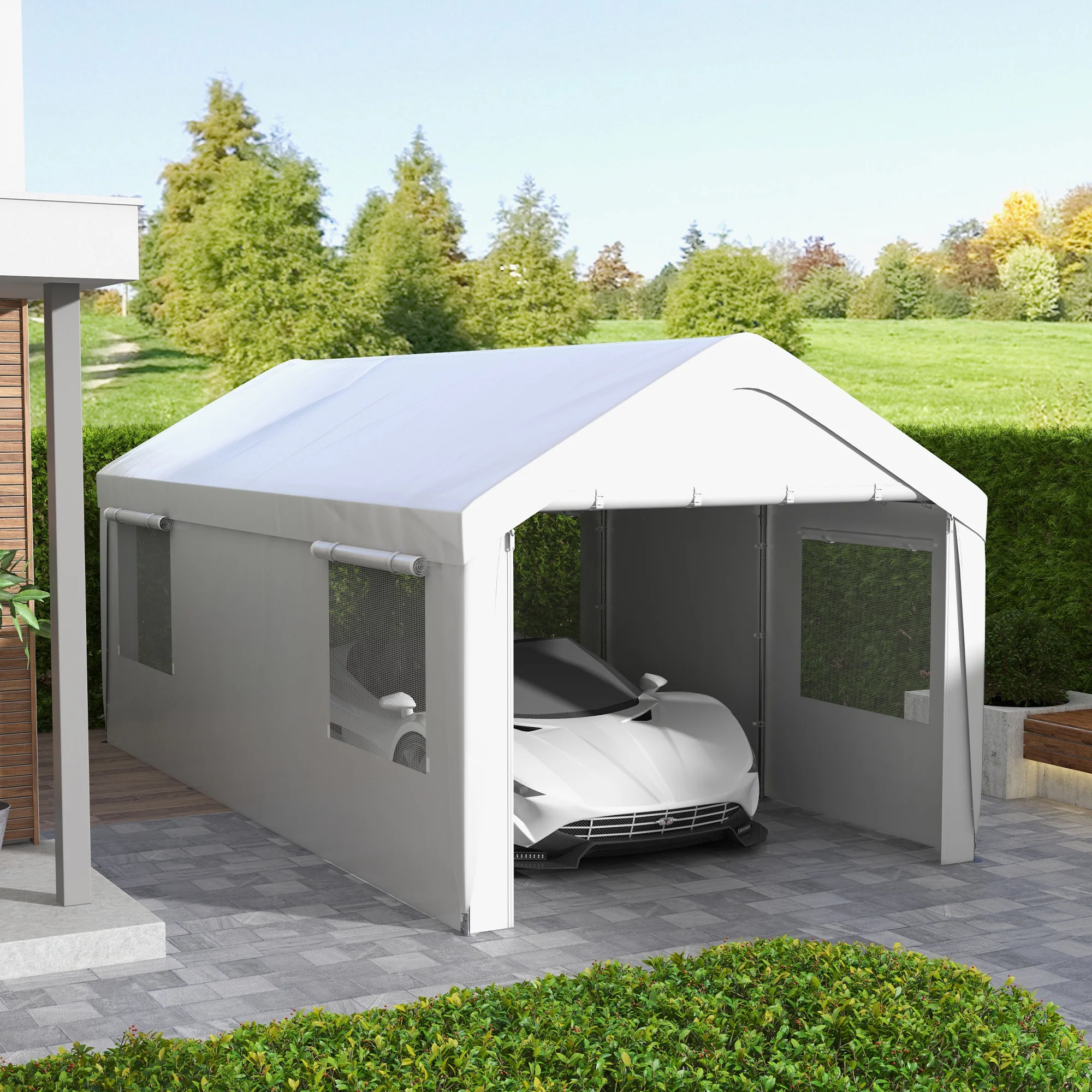 10' x 20' Heavy Duty Portable Garage with 4 Mesh Windows & 2 Doors, White - Image 4
