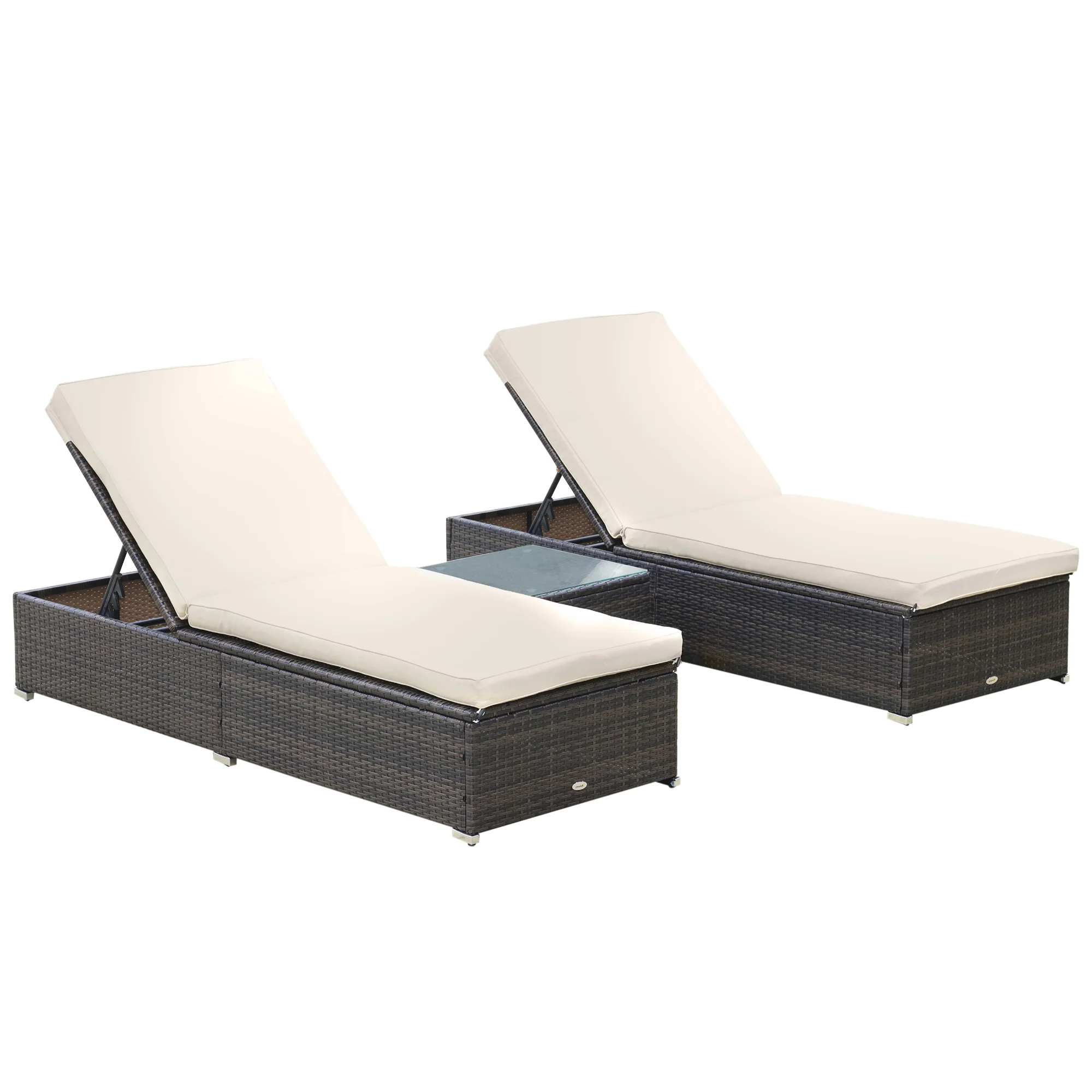 Pool Lounge Chairs Set of 2, w/5 Angle Backrest, Table, Water Repellent Cushions, Beige - Image 12