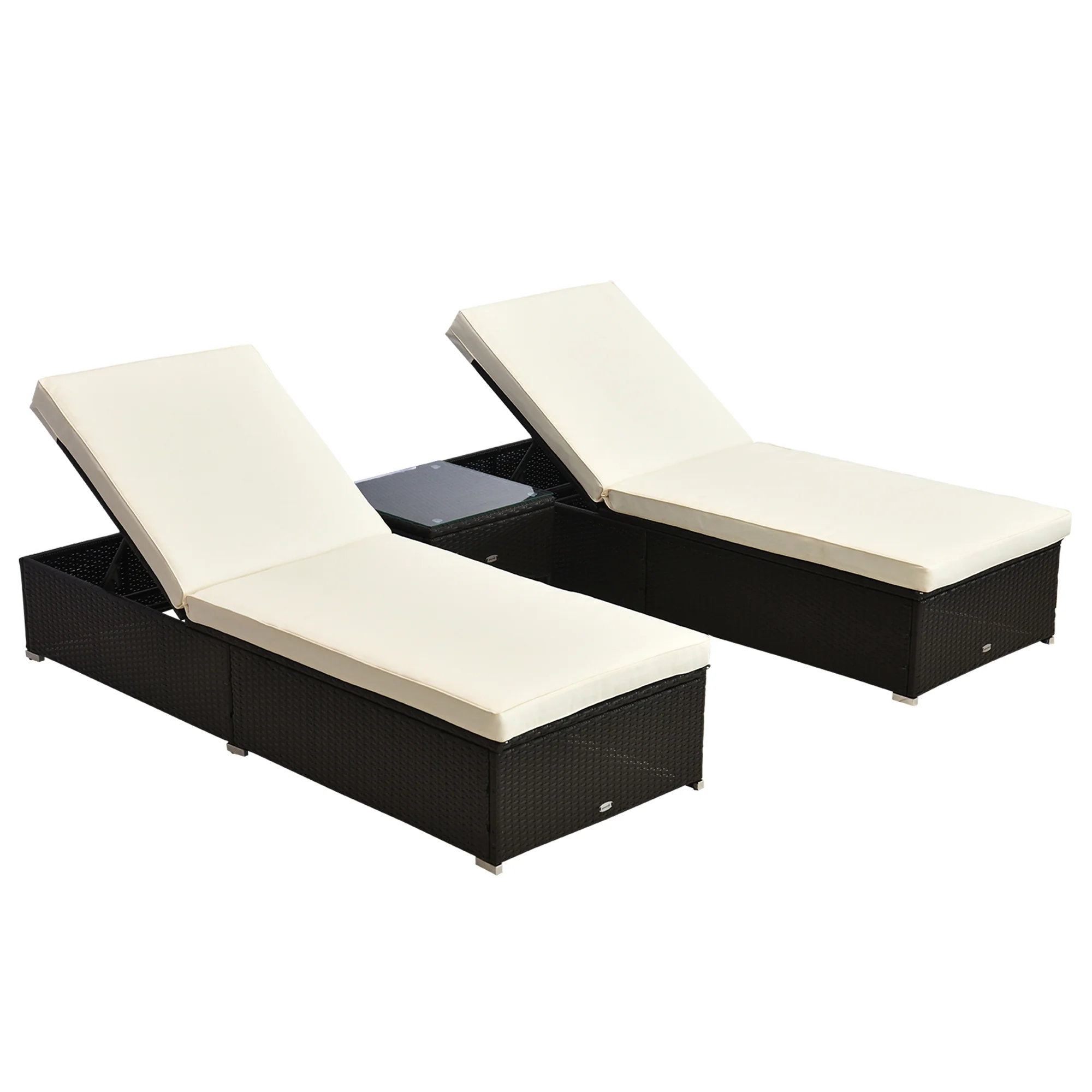 Pool Lounge Chairs Set of 2, w/5 Angle Backrest, Table, Water Repellent Cushions, Cream White - Image 12